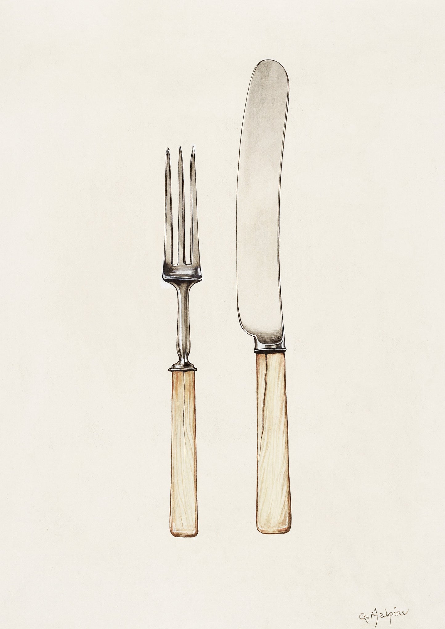 Vintage Knife and Fork Print: Rustic Kitchen Wall Art