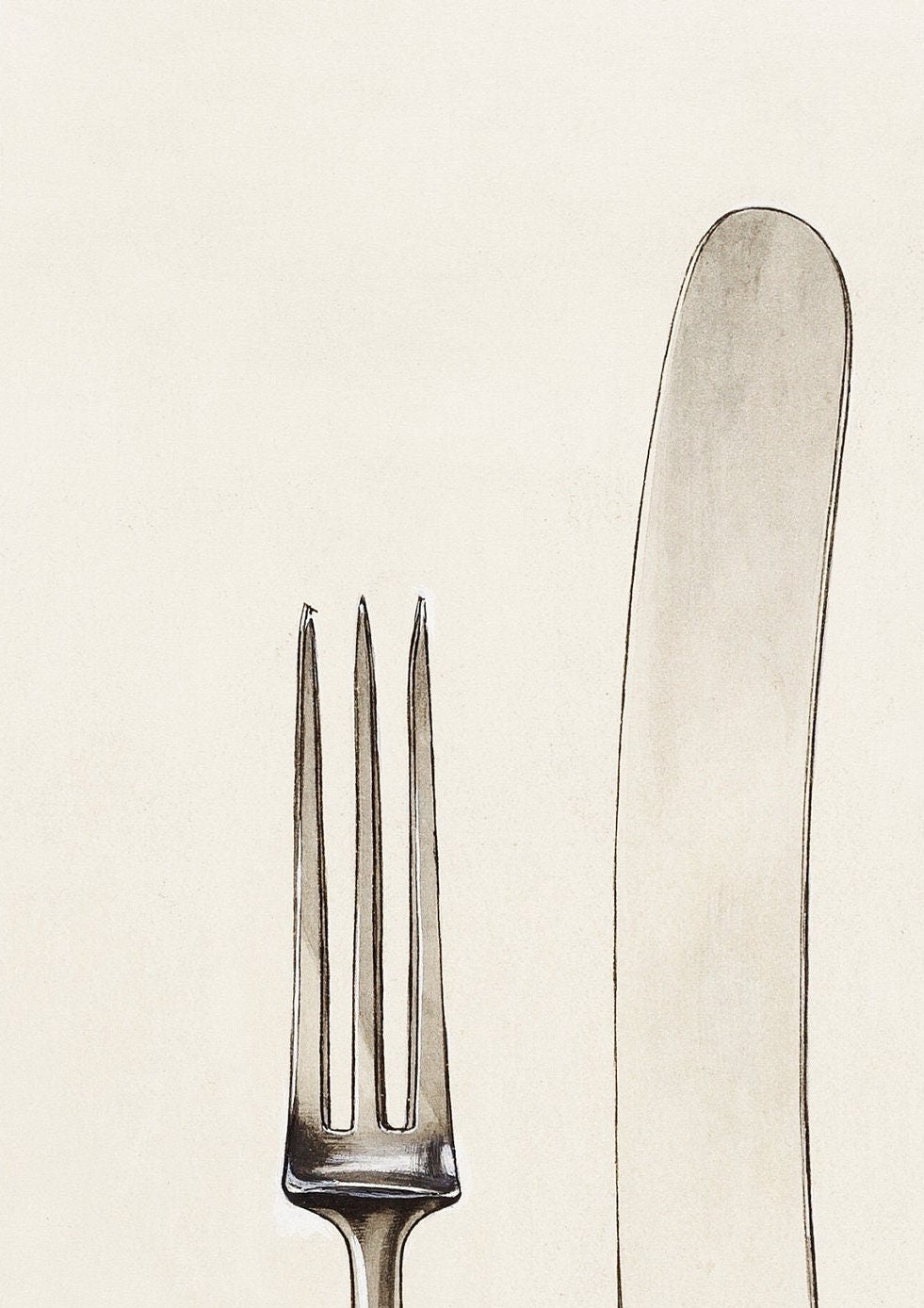 Vintage Knife and Fork Print: Rustic Kitchen Wall Art