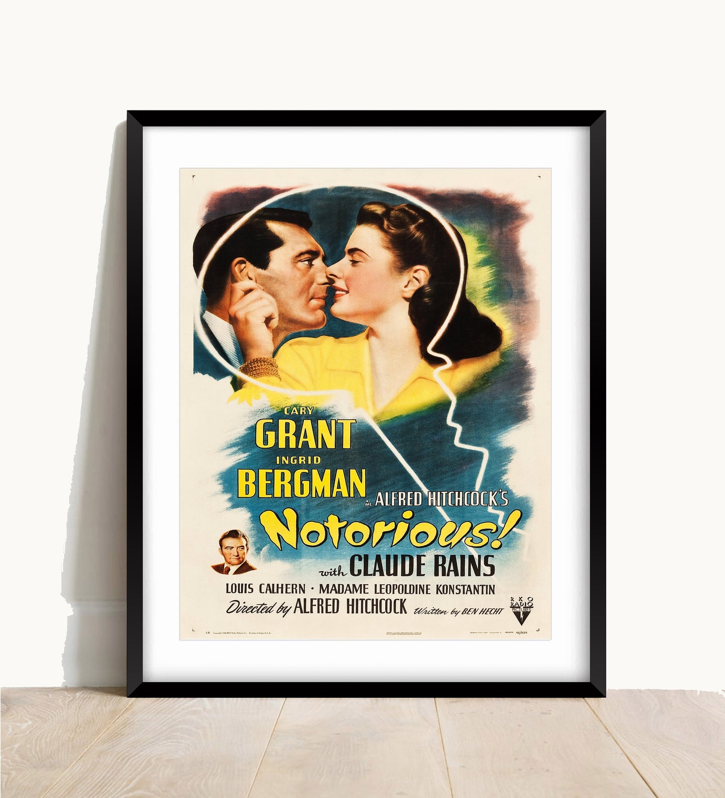 Notorious Movie Poster: Vintage Cinema Style Print, Cary Grant & Ingrid Bergman