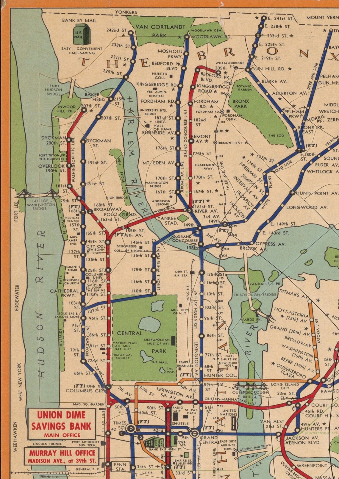 Vintage New York Subway Map Print: 1954 Travel Poster