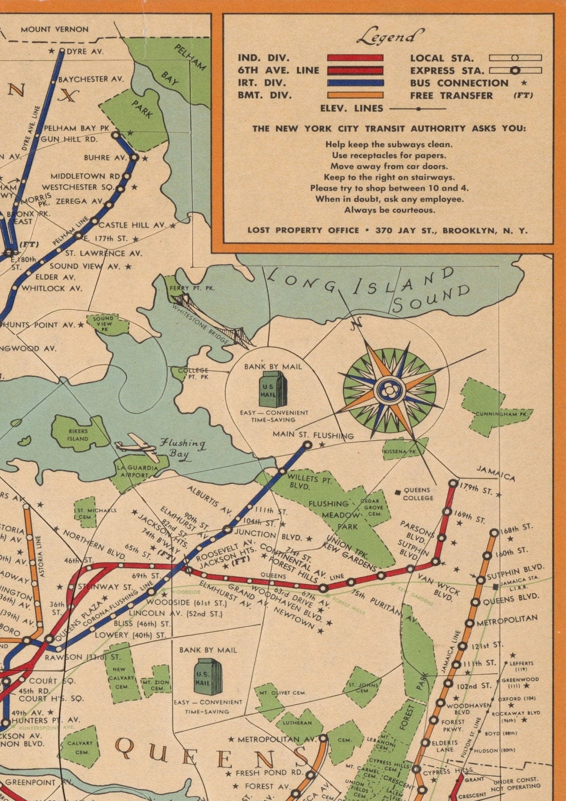 Vintage New York Subway Map Print: 1954 Travel Poster