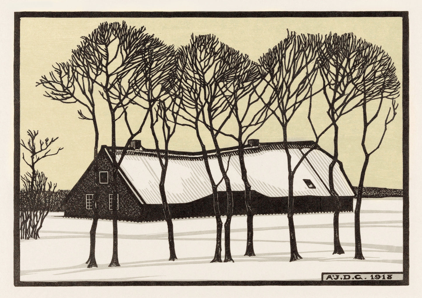Julie de Graag: Winter Farm Art Nouveau Print
