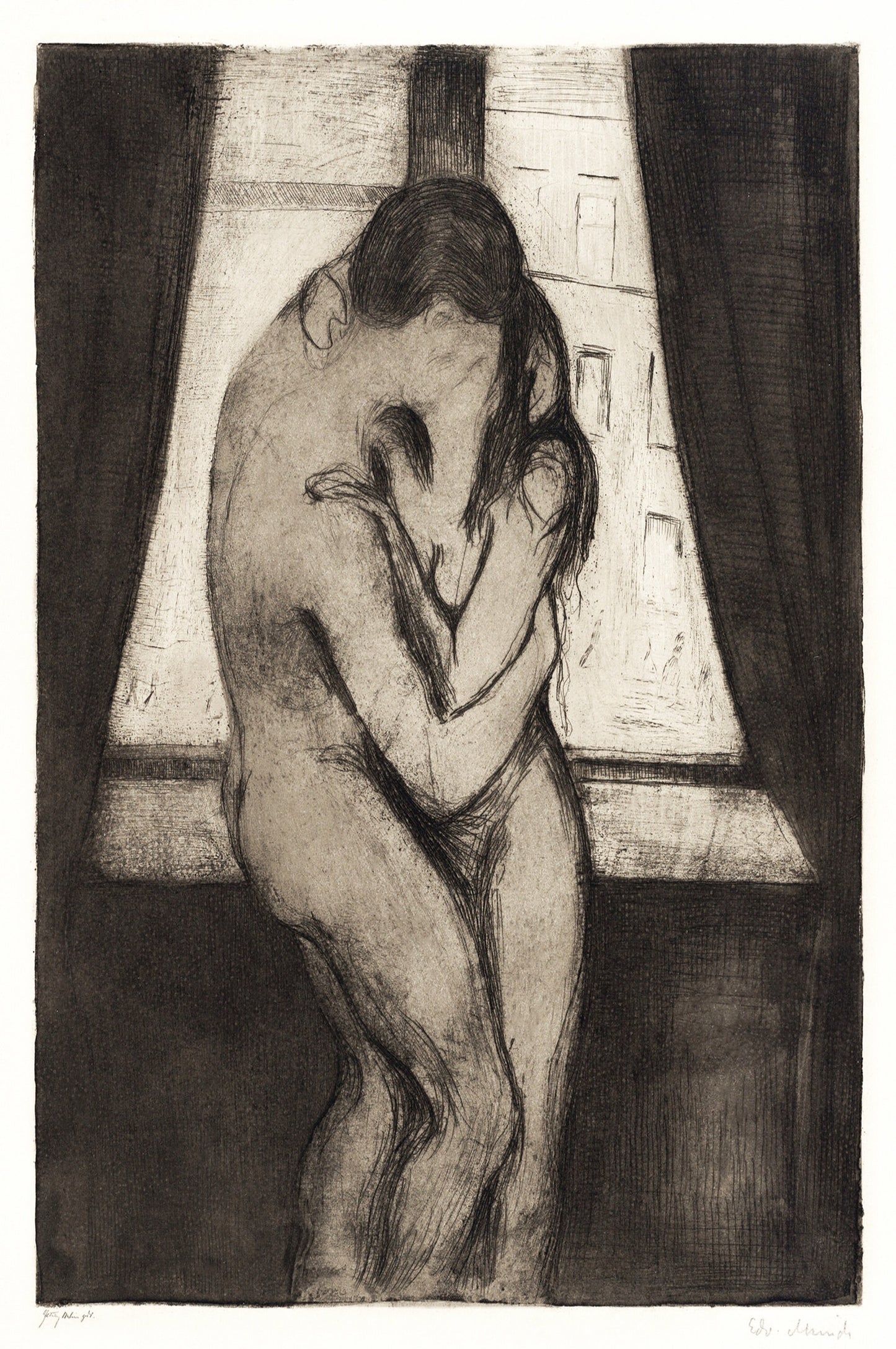 Edvard Munch The Kiss Print: Vintage Lithograph Wall Art