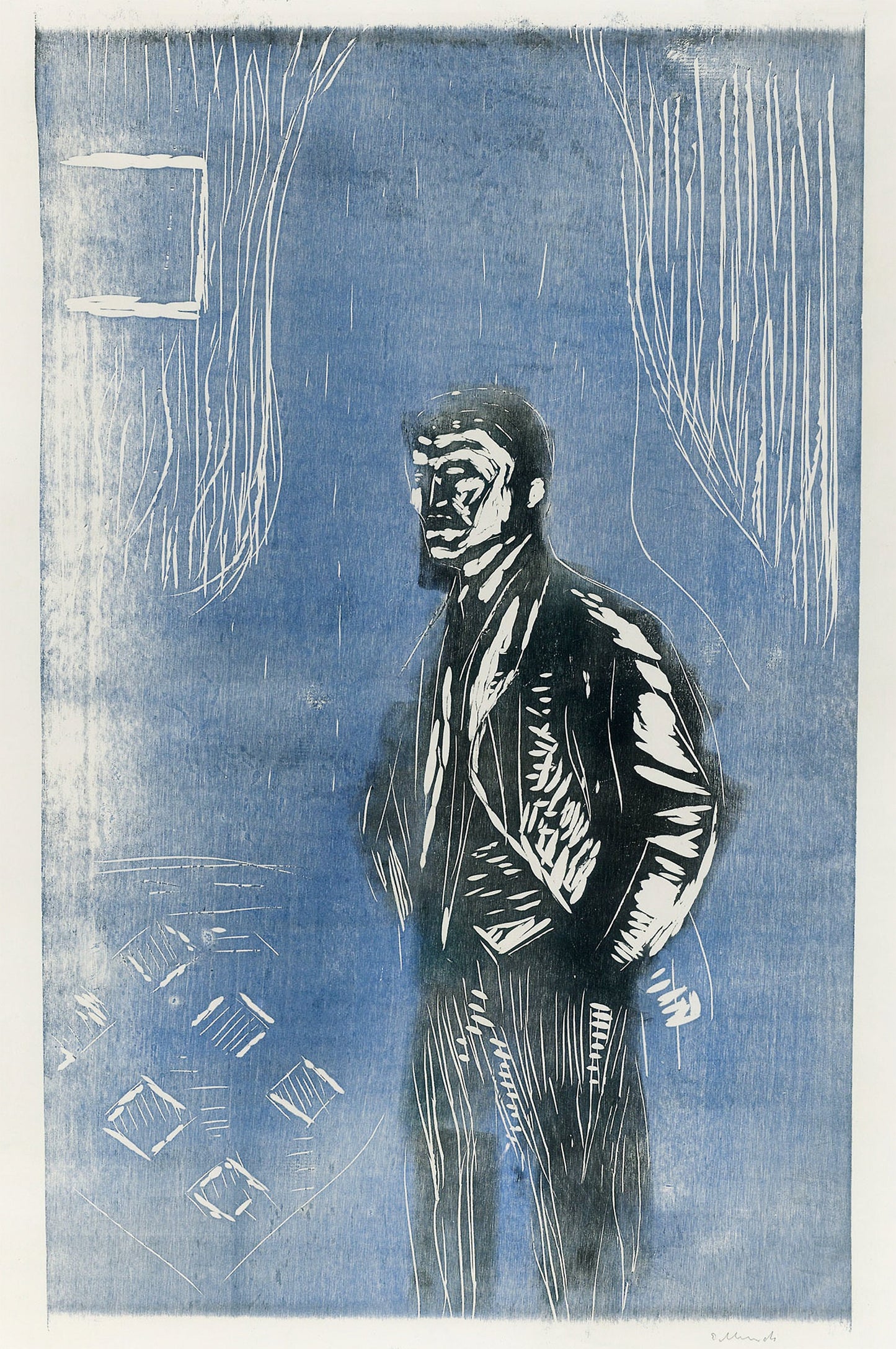 Edvard Munch Self Portrait Lithograph Print: Vintage Wall Art