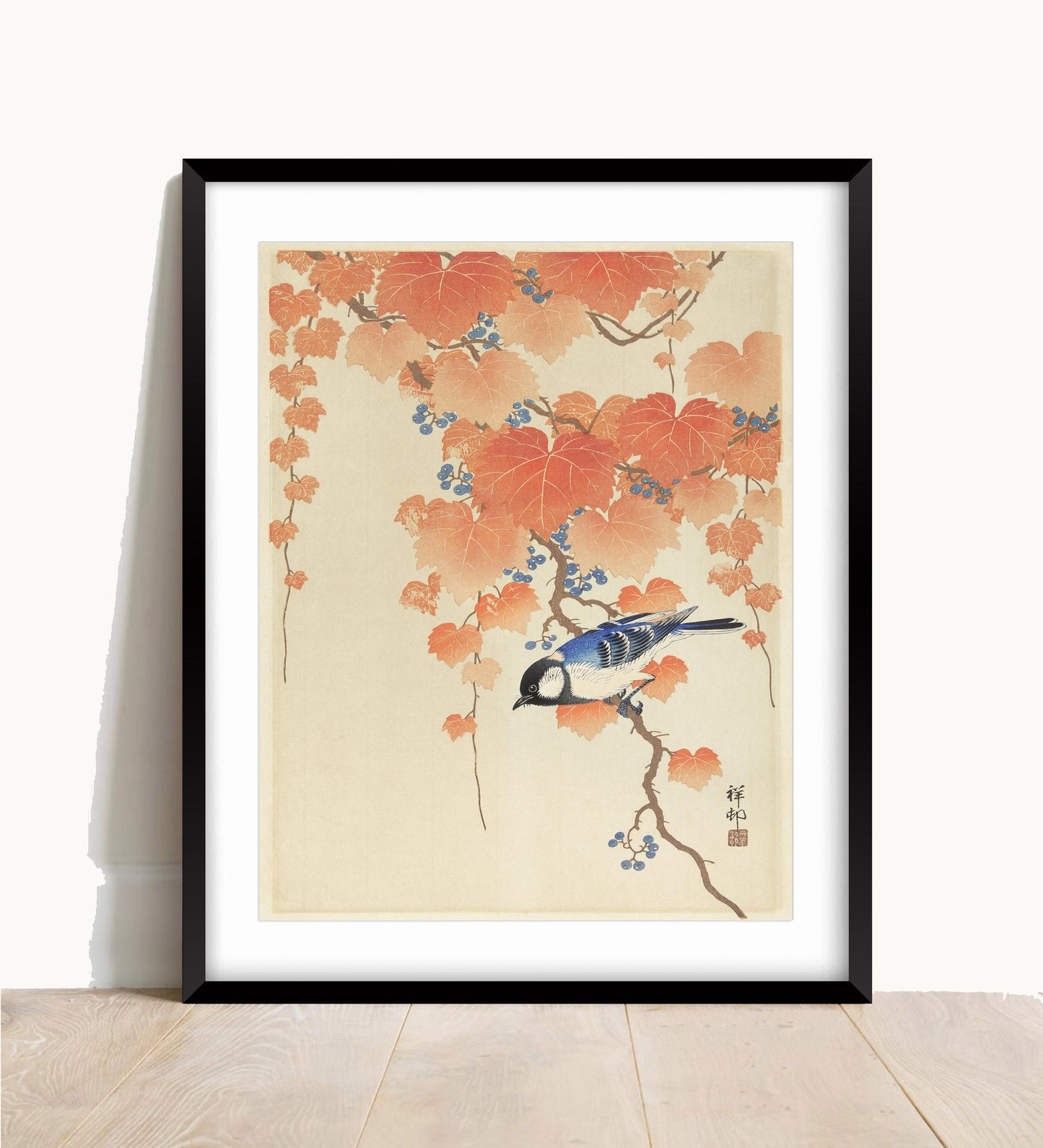 Ohara Koson Japanese Woodblock Print, Great Tit Bird Art