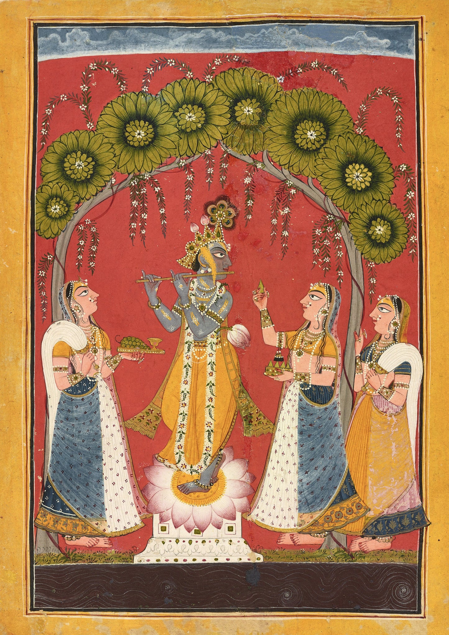 Krishna Fluting Print: Vintage Indian Art, Dasavatar Series (A4/A3)