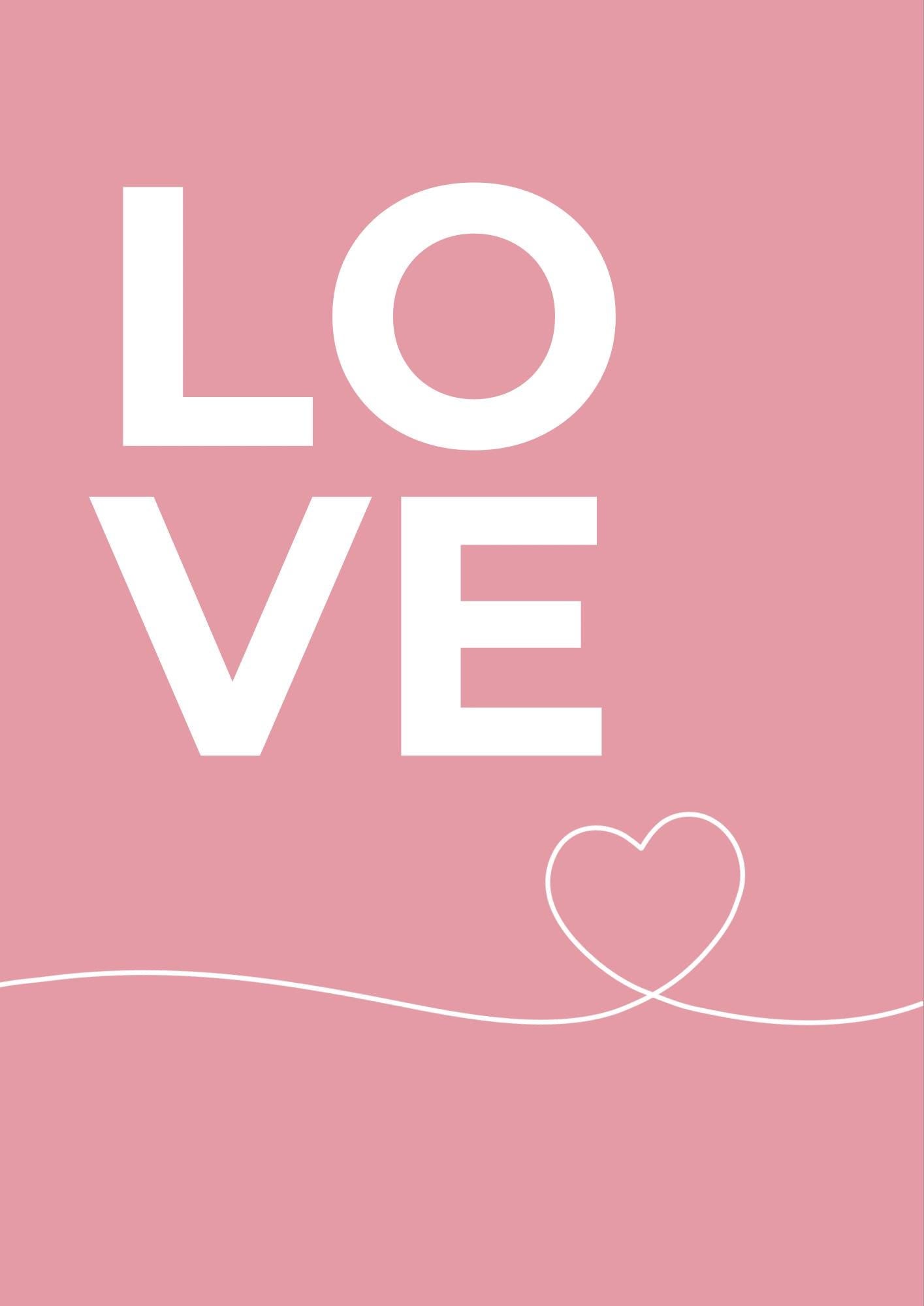 Love Typography Poster: Pink Bedroom Wall Art (A4/A3)