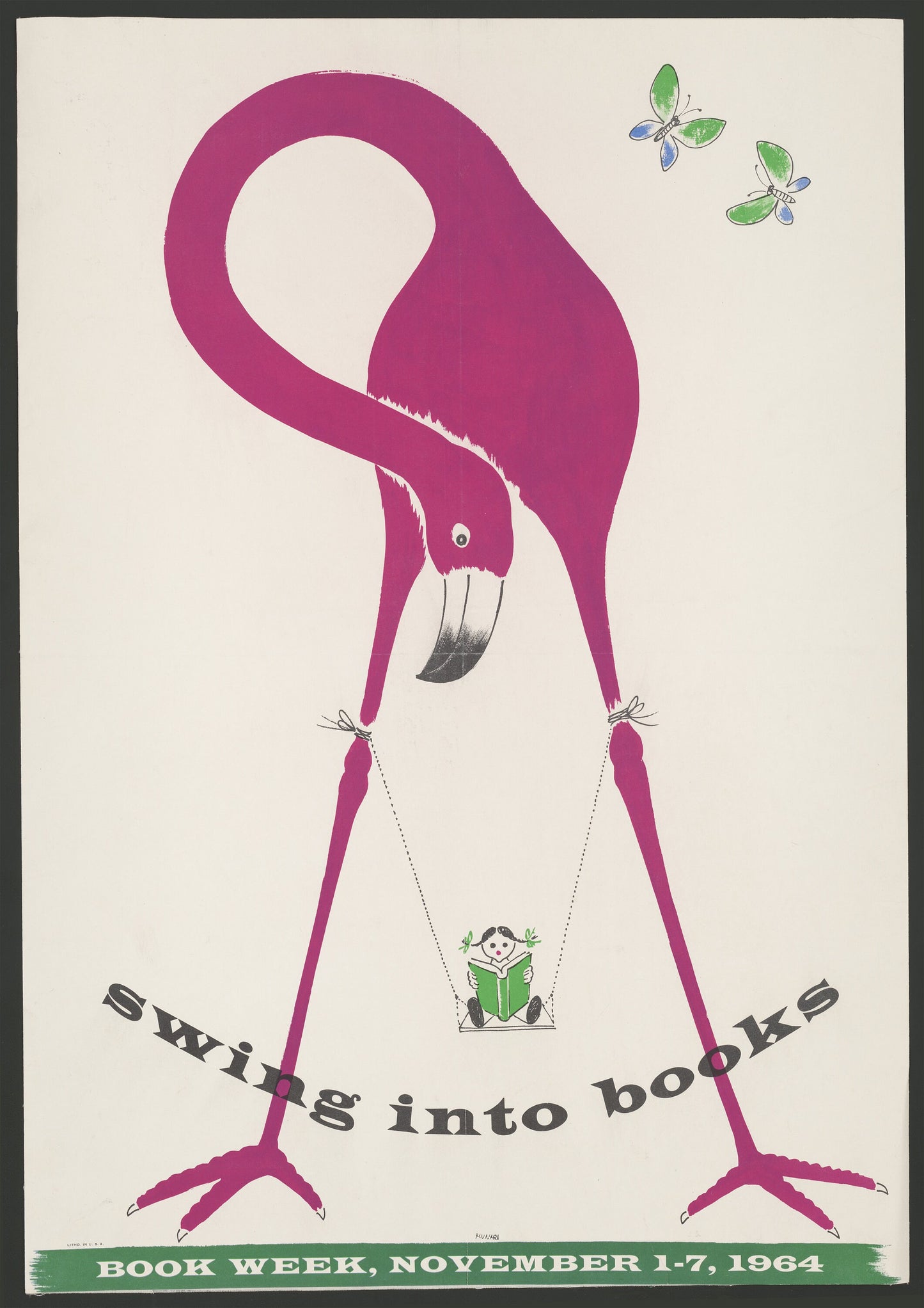 Vintage Flamingo Reading Poster: 1964 Book Week Wall Art