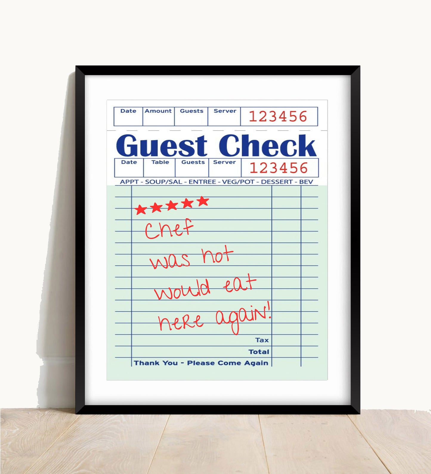 Retro Kitchen Print: Hot Chef Guest Check Wall Art
