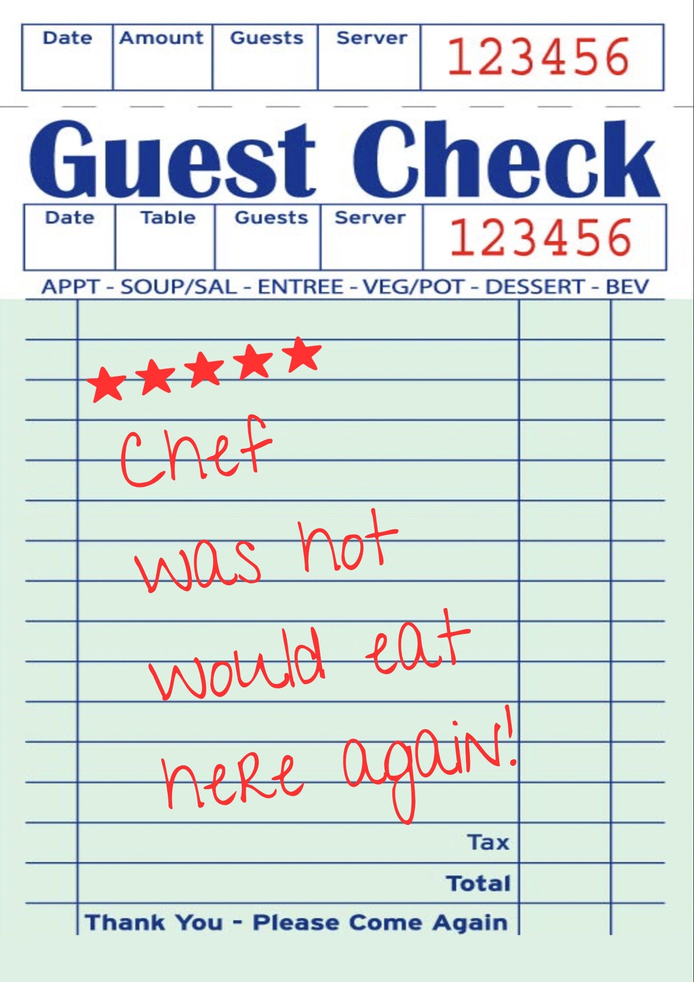 Retro Kitchen Print: Hot Chef Guest Check Wall Art
