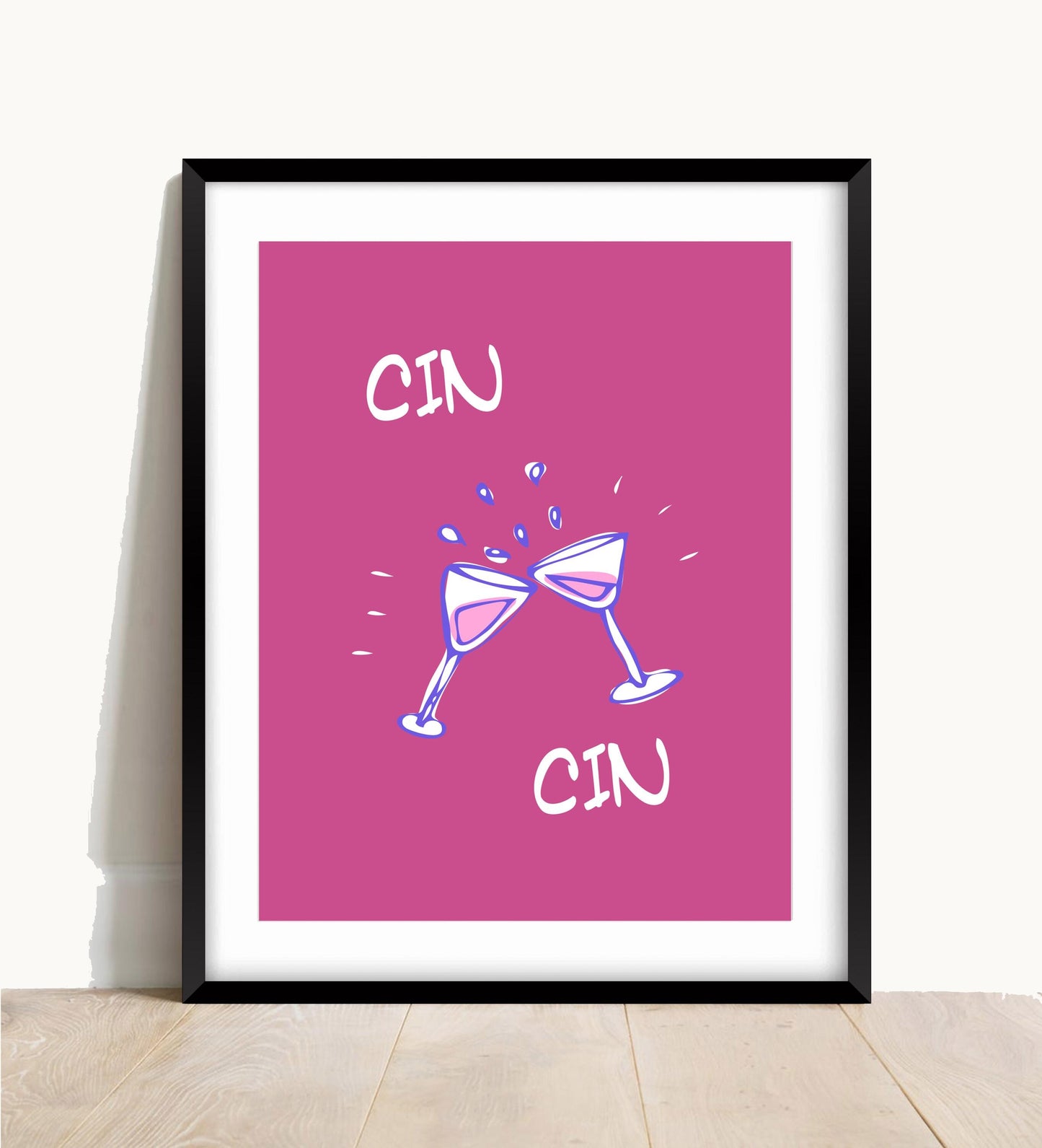 Cheers Wine Print: Retro Kitchen Wall Art, Pink Alcohol Poster