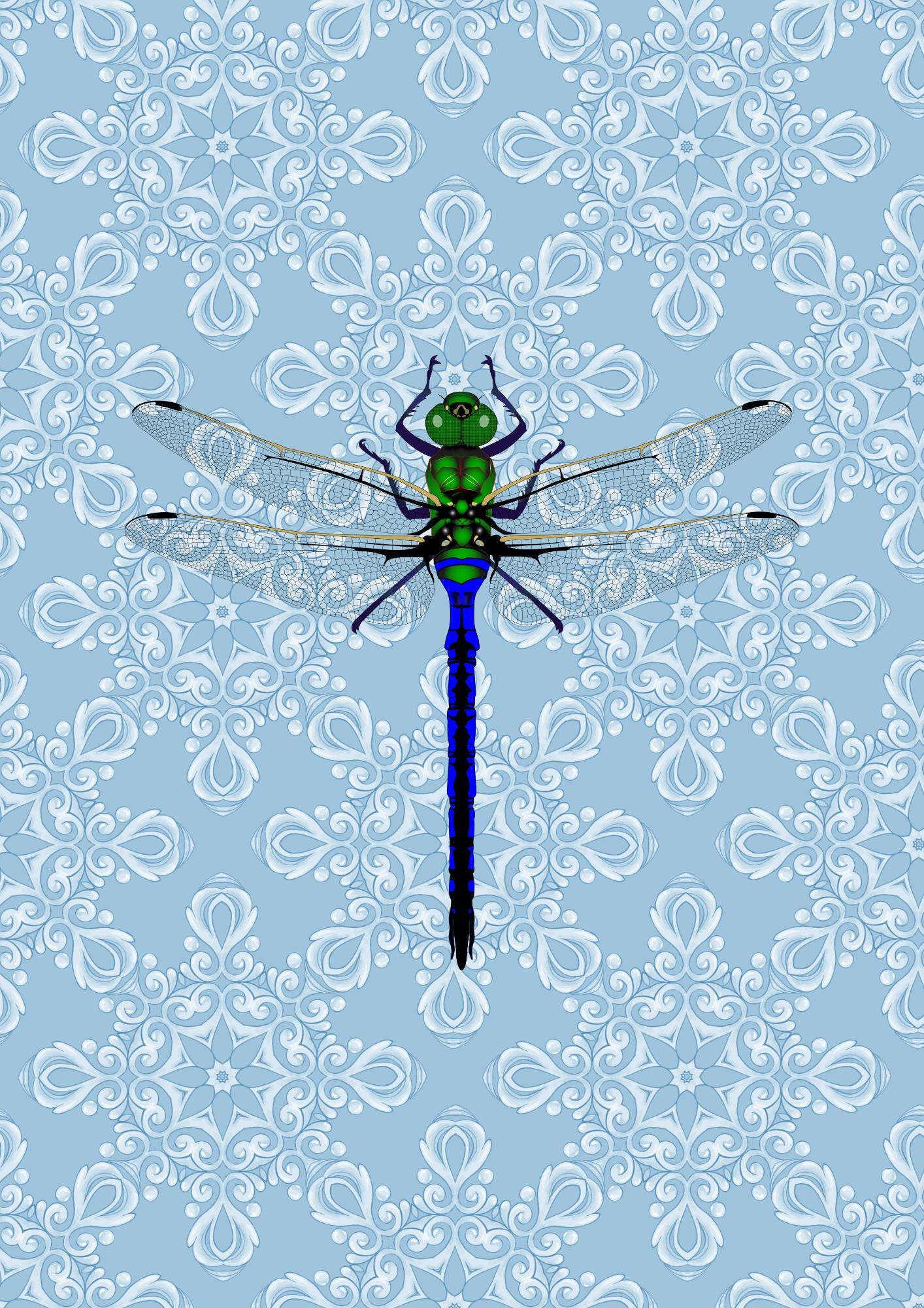 Dragonfly Art Print:Insect Poster, Blue Living Room Decor