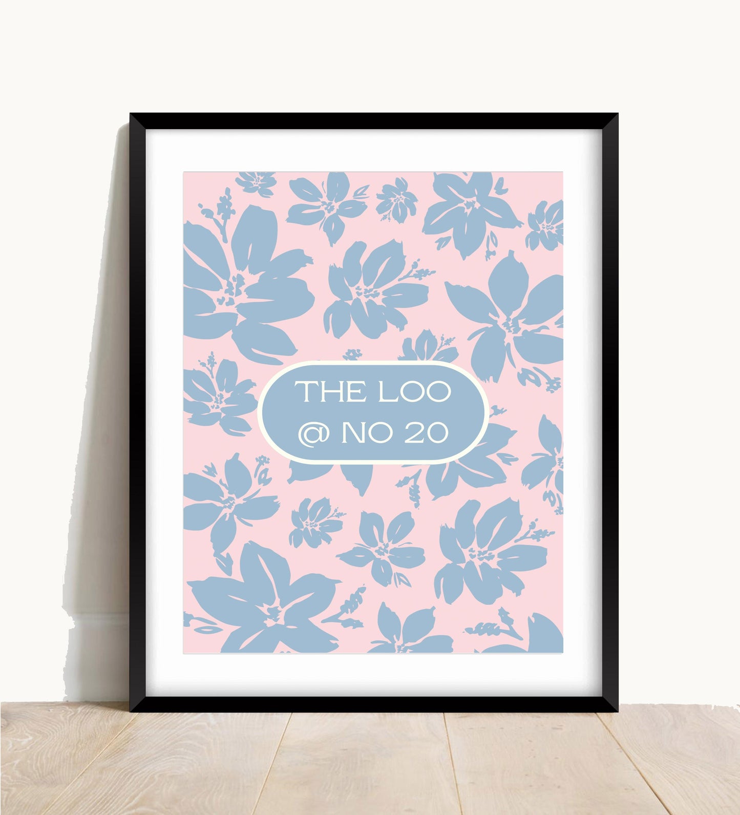 Personalized Bathroom Floral Print: Pink & Beige Bird Art