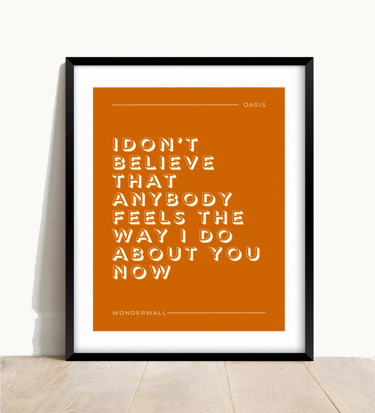 Oasis, Wonderwall Lyric Print