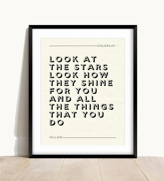 Coldplay, Yellow Lyric Print