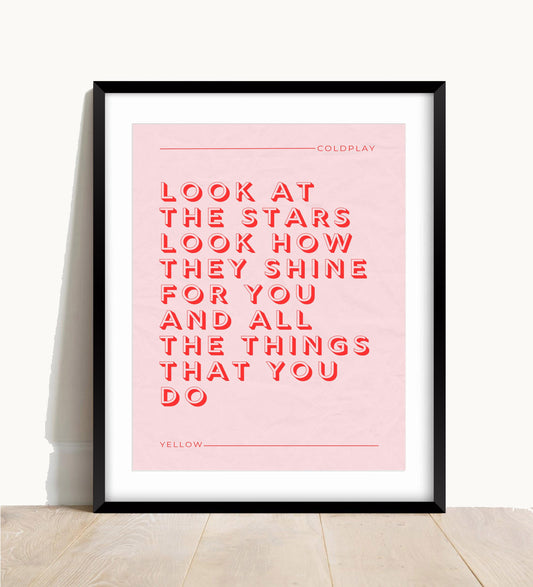 Coldplay Yellow Lyric Print