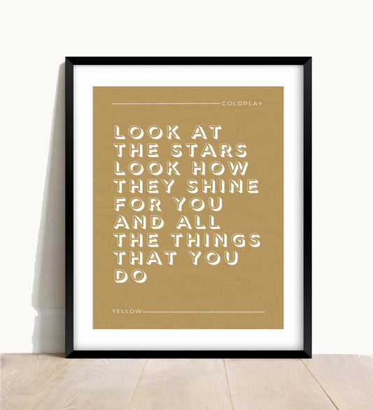 Coldplay, Yellow Lyric Print