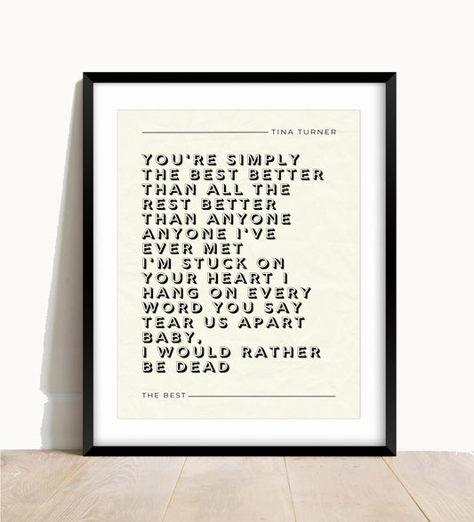 Tina Turner, The Best Lyric Print