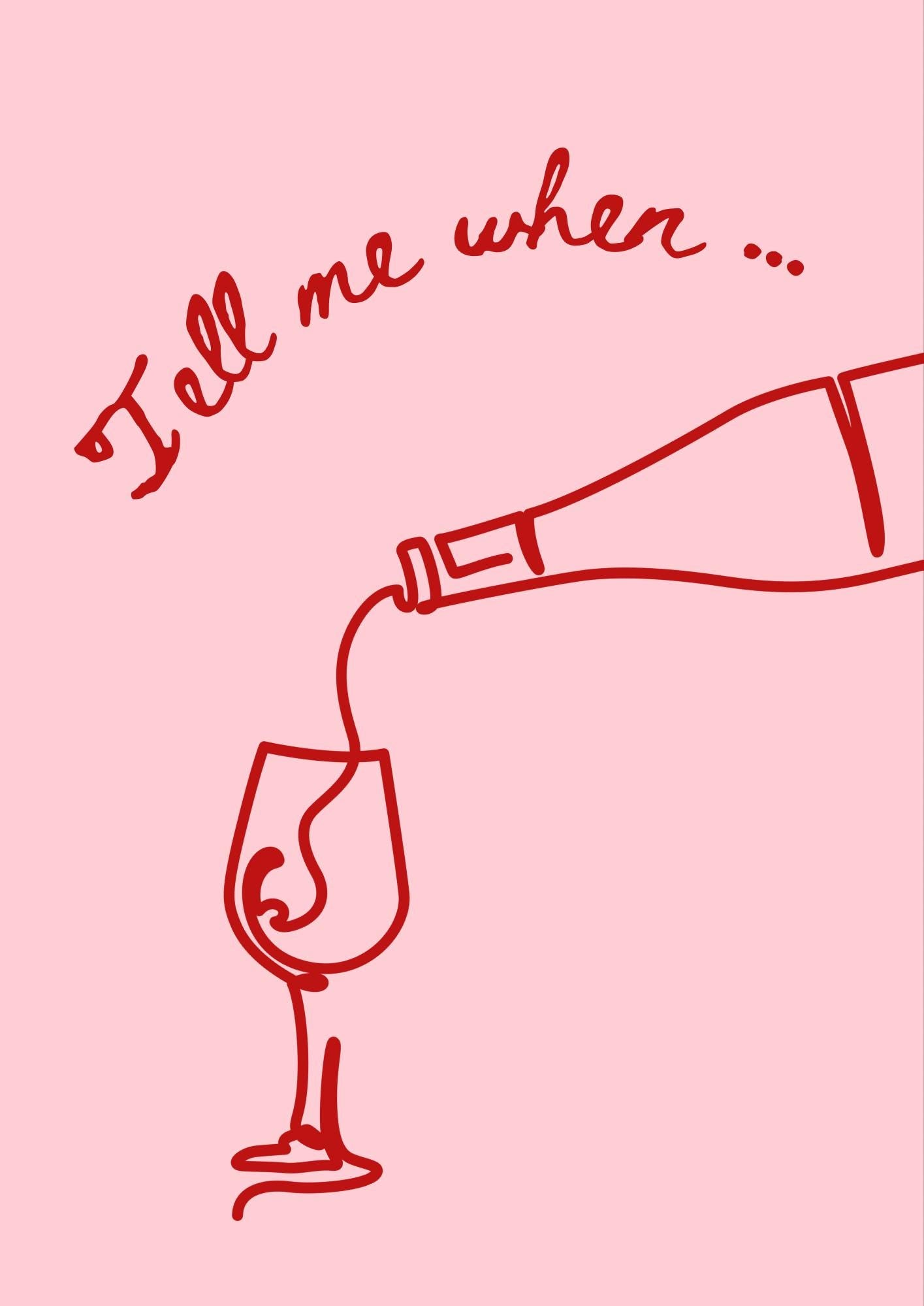 Cheers Wine Kitchen Print: Retro Pink Alcohol Poster