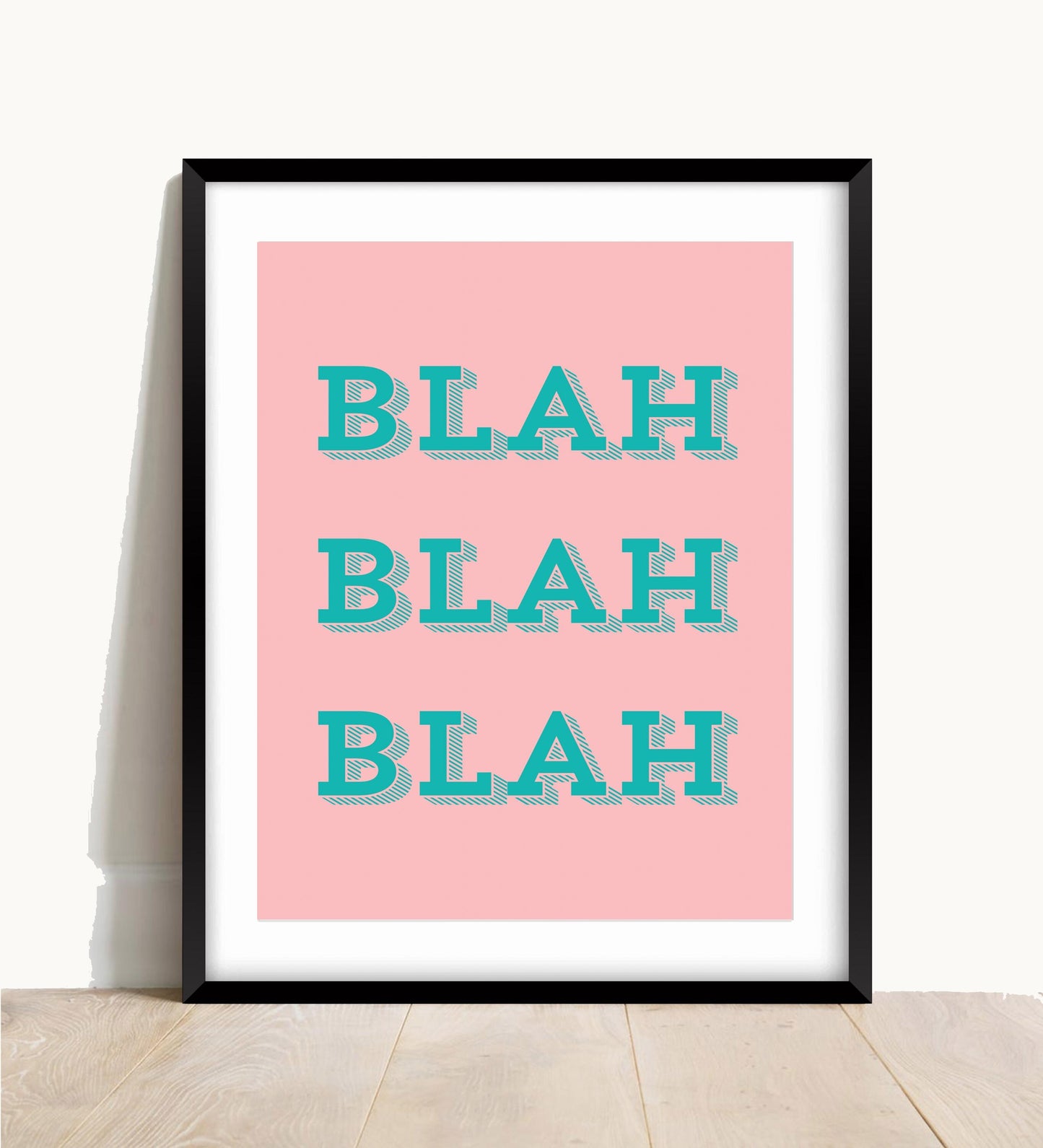Blah Blah Typography Print, Turquoise and Pink, Hallway Art