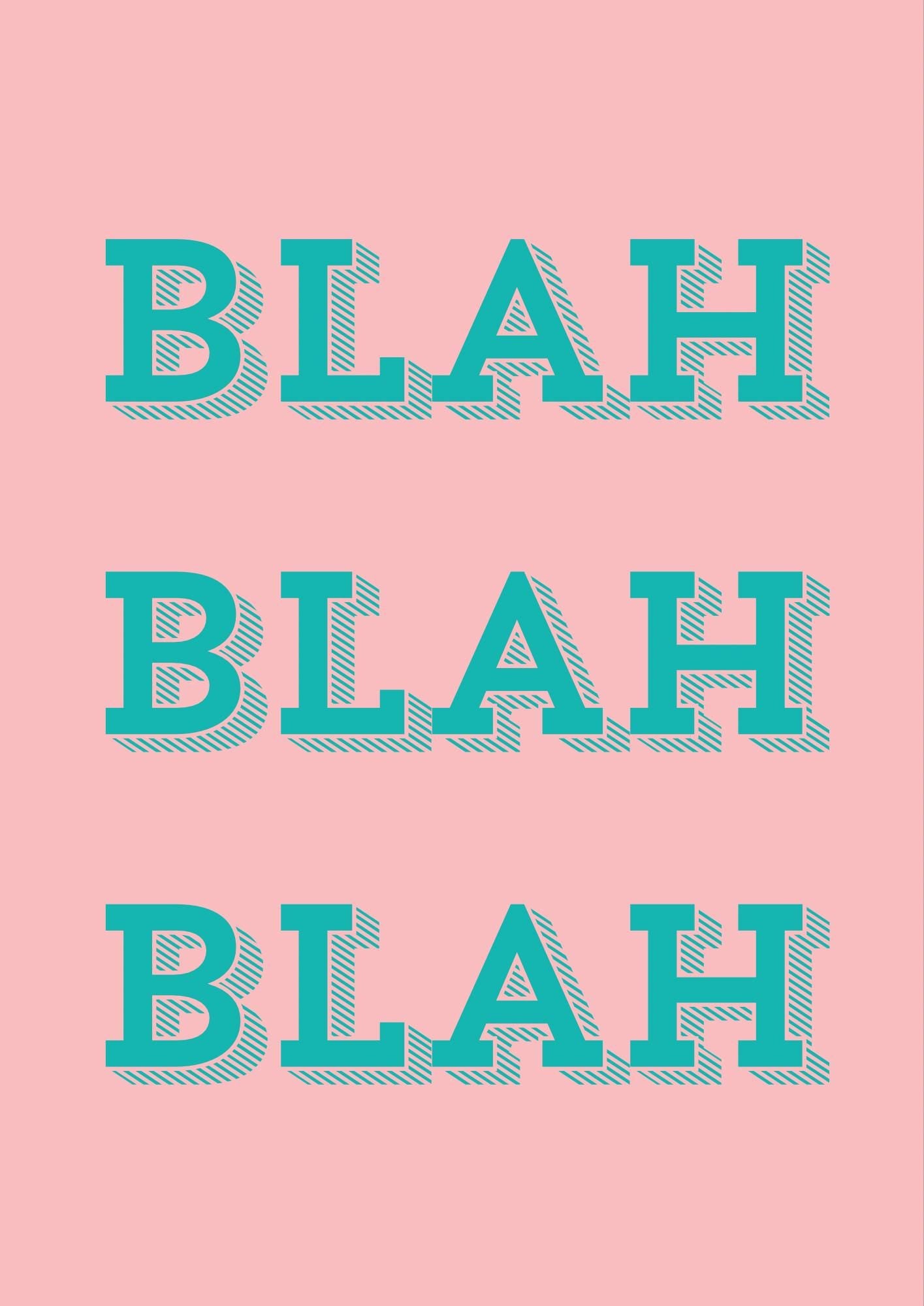 Blah Blah Typography Print, Turquoise and Pink, Hallway Art