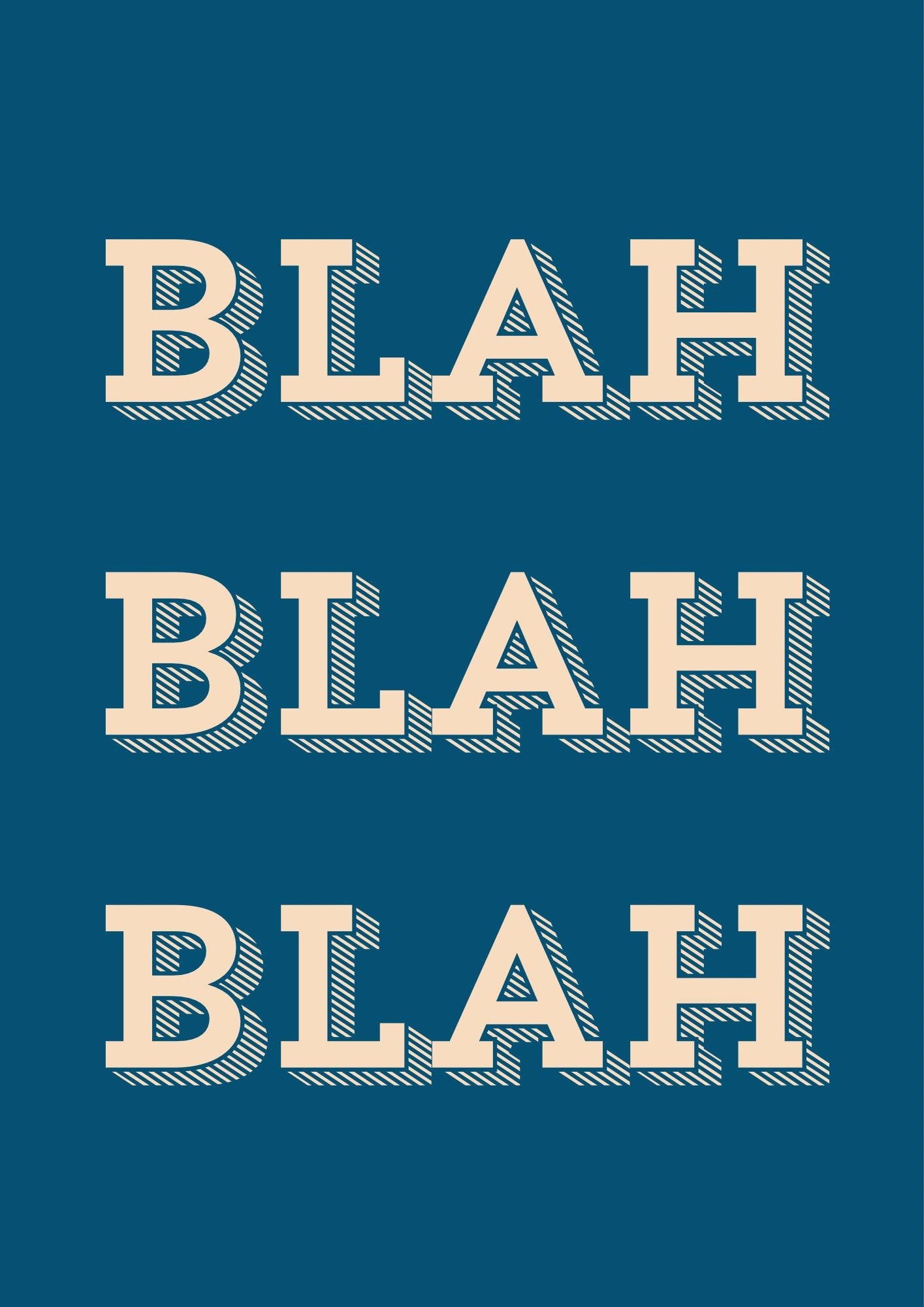 Blah Typography Print, Turquoise Pink Quote Wall Art