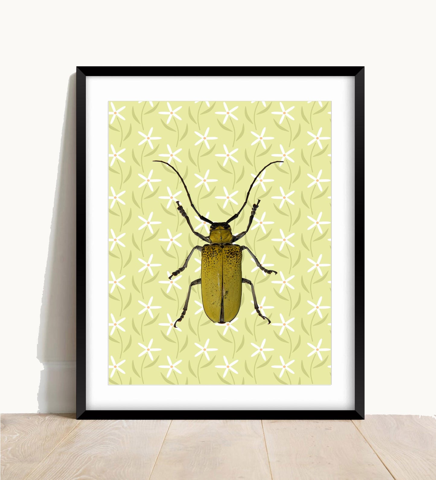 Insect Print: Yellow Beetle Illustration, Botanical Art Poster