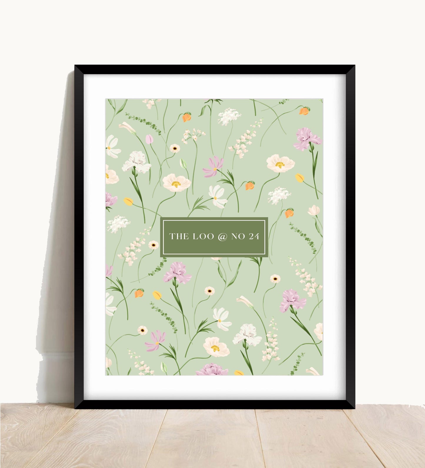 Personalized Floral Bathroom Print: Funny Bird Art, Pink & Beige