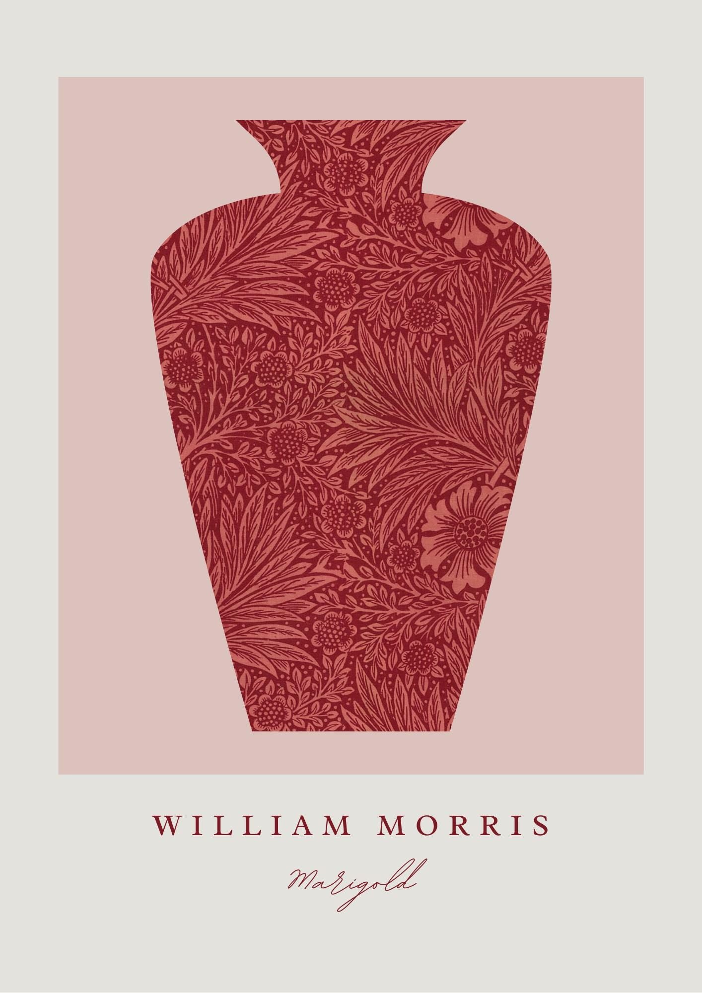 William Morris Marigold Print: Vintage Red Floral Vase Art