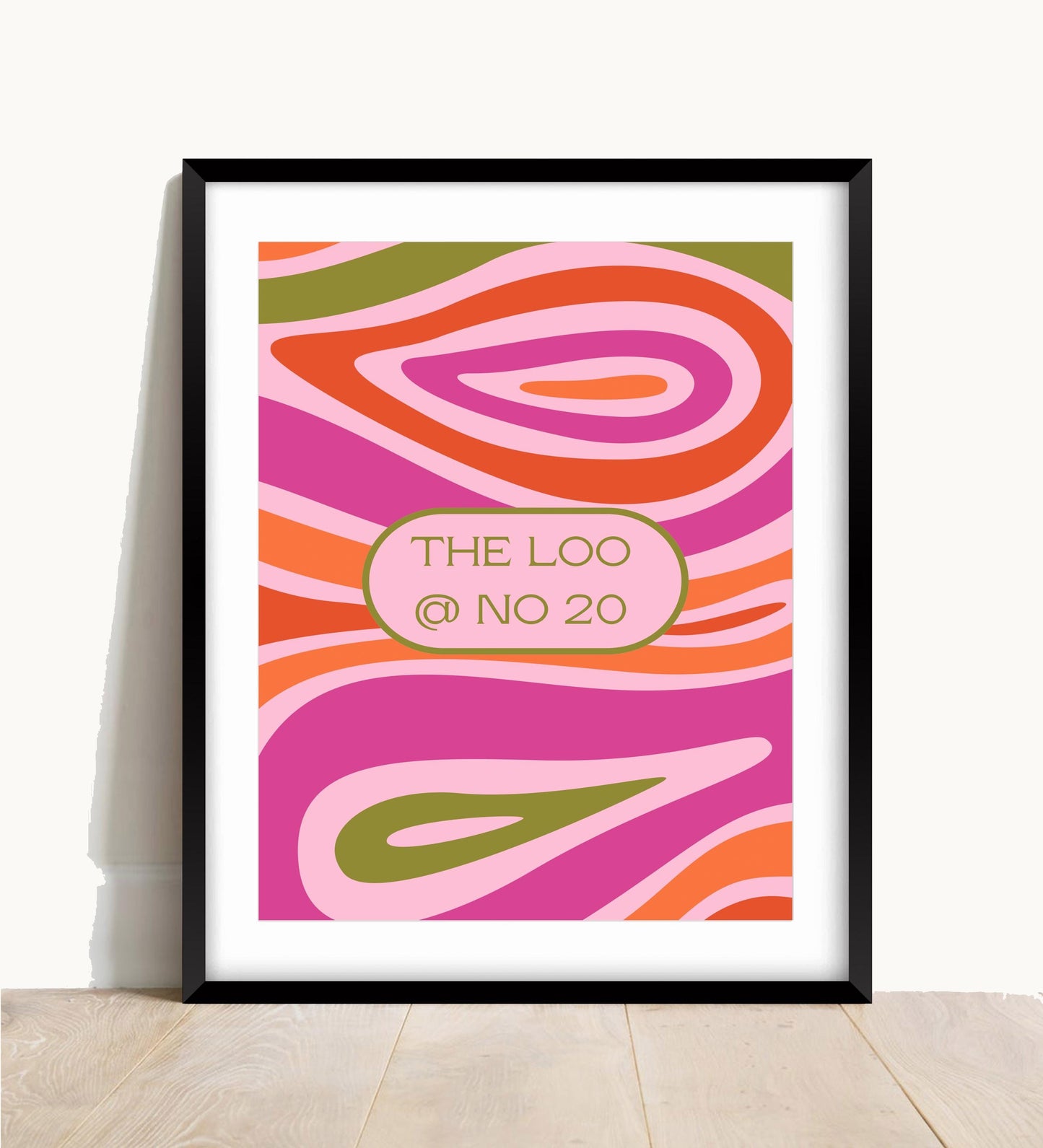 Personalized Bathroom Print: Pink & Beige Floral Loo Poster