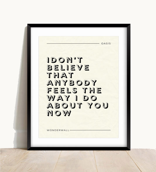 Oasis, Wonderwall Lyric Print