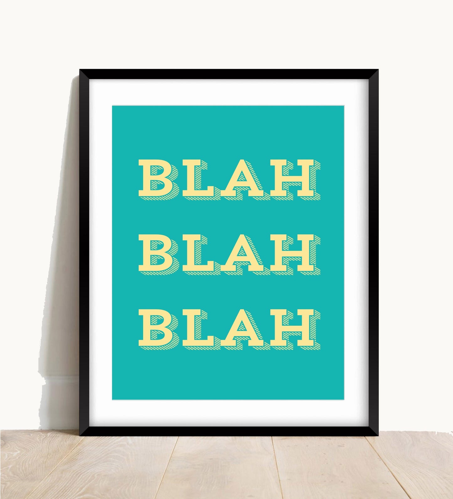 Blah Typography Art Print, Turquoise and Yellow