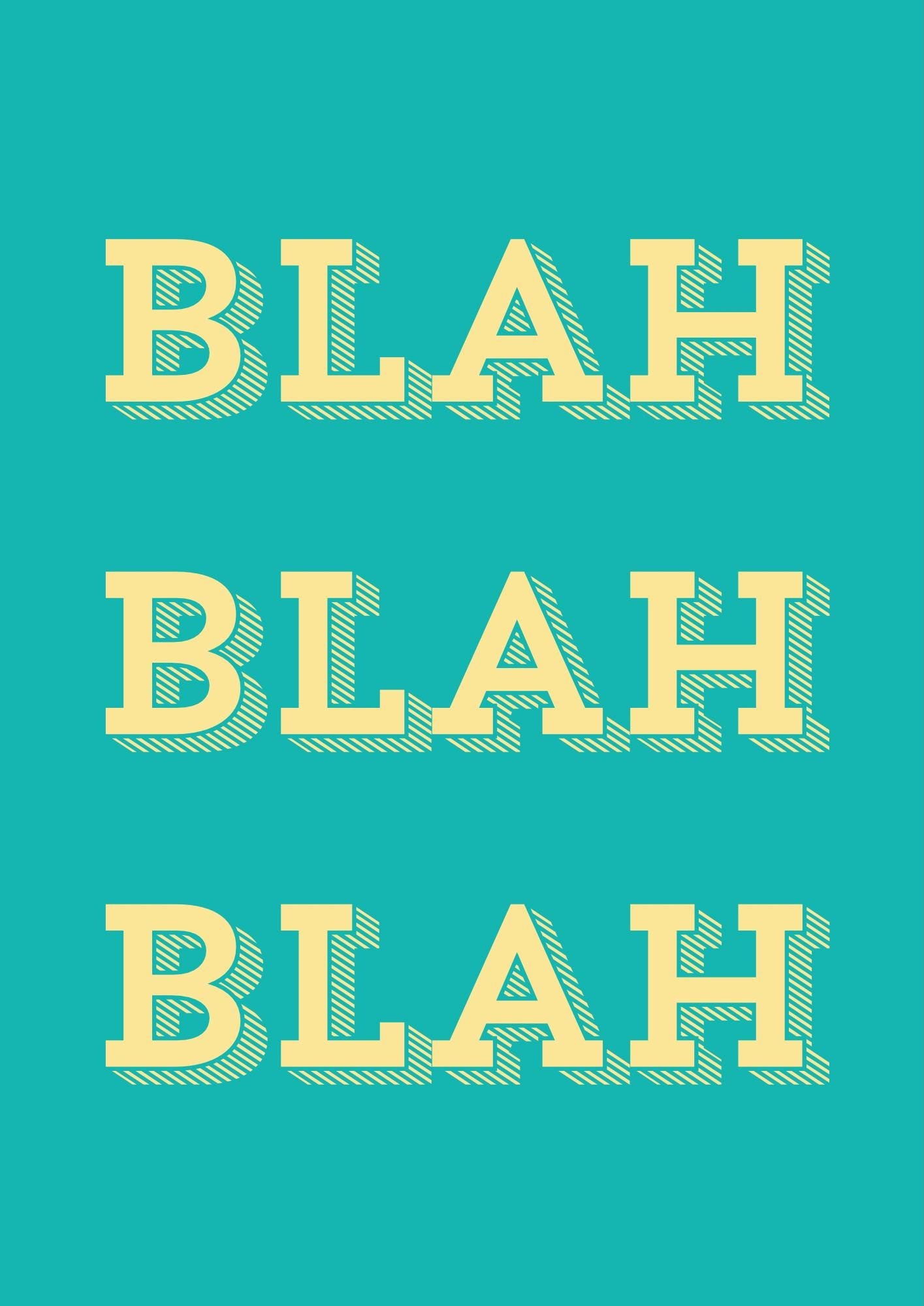 Blah Typography Art Print, Turquoise and Yellow