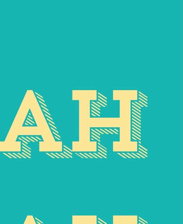 Blah Typography Art Print, Turquoise and Yellow