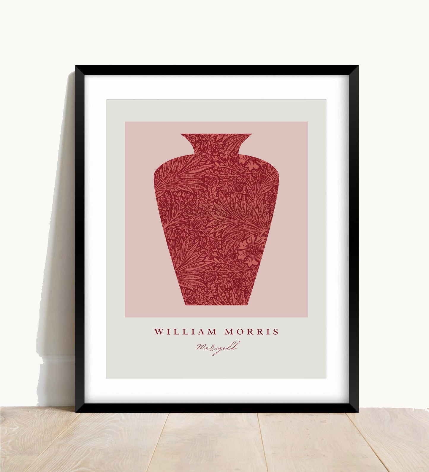 William Morris Marigold Print: Vintage Red Floral Vase Art