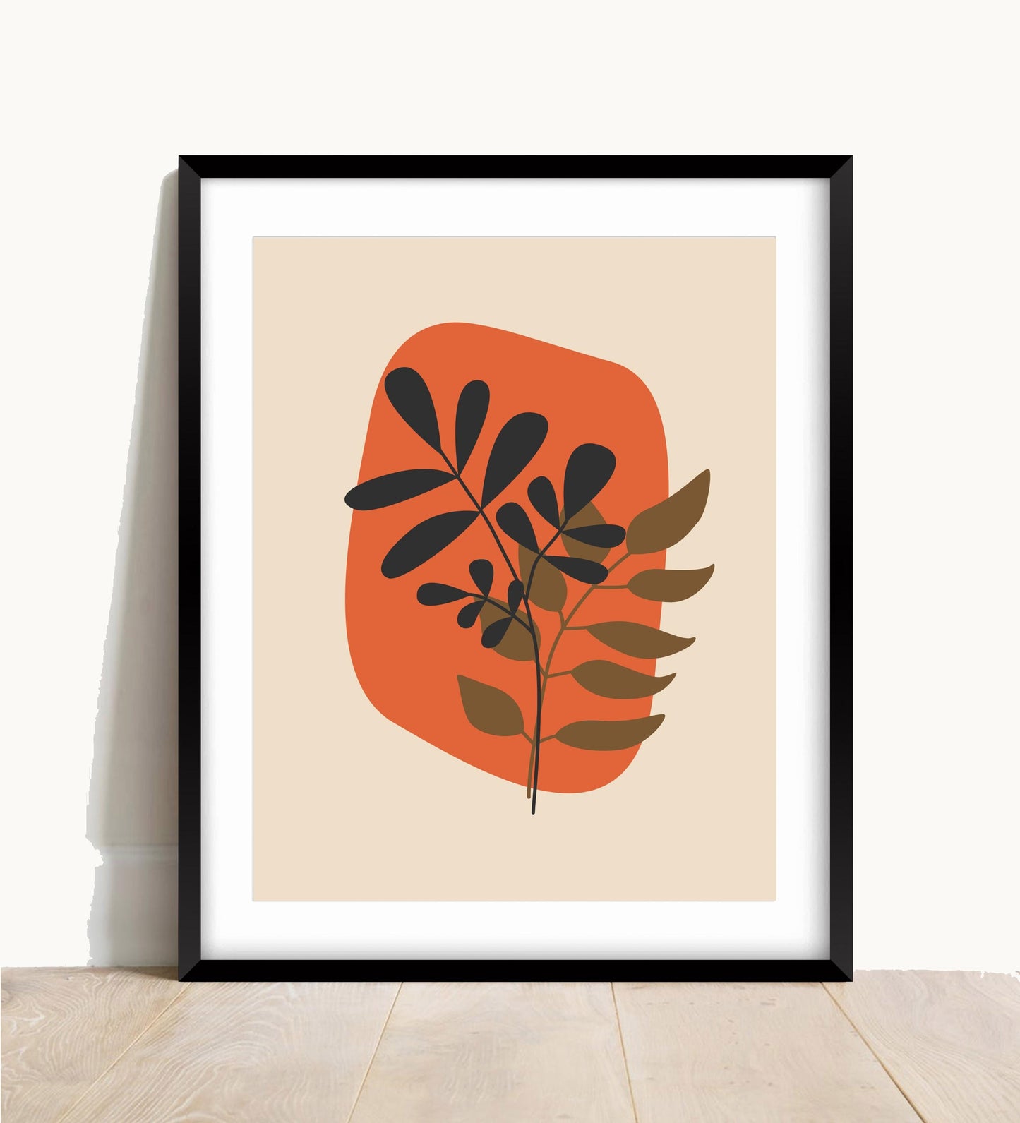 Abstract Botanical Wall Print: Beige, Orange & Blue Boho Decor