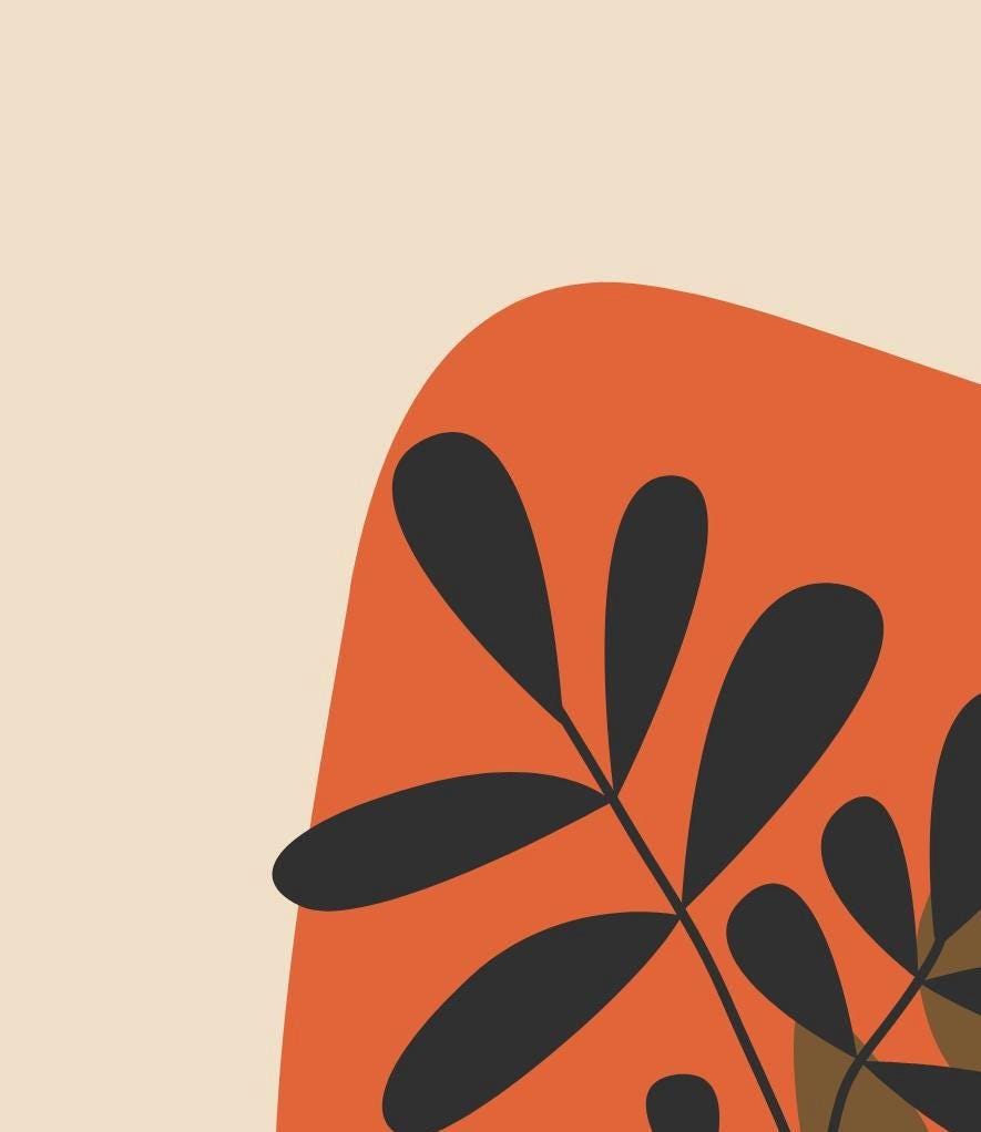 Abstract Botanical Wall Print: Beige, Orange & Blue Boho Decor