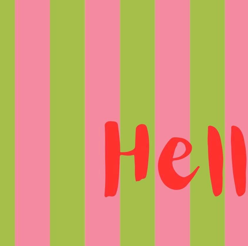 Hello Lips Print, Red & Green Stripe Wall Art