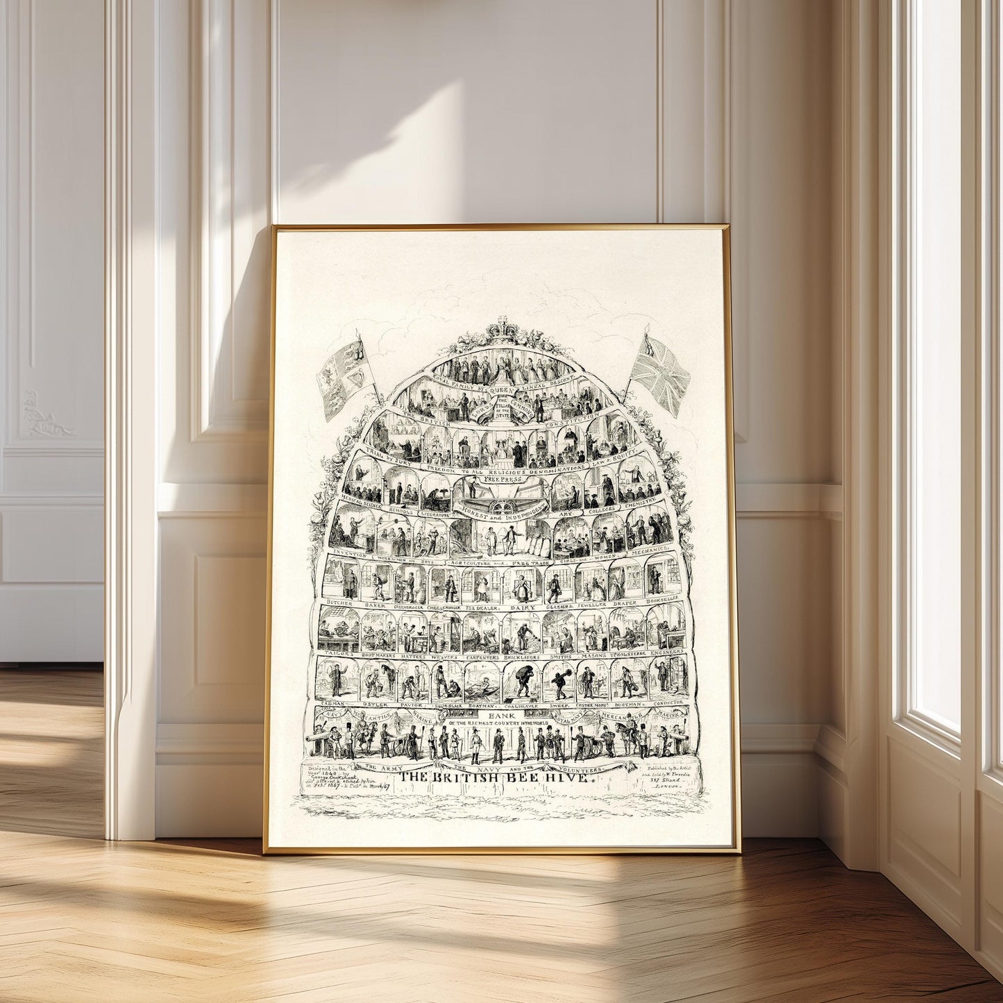 1867 "British Bee Hive" Etching by George Cruikshank