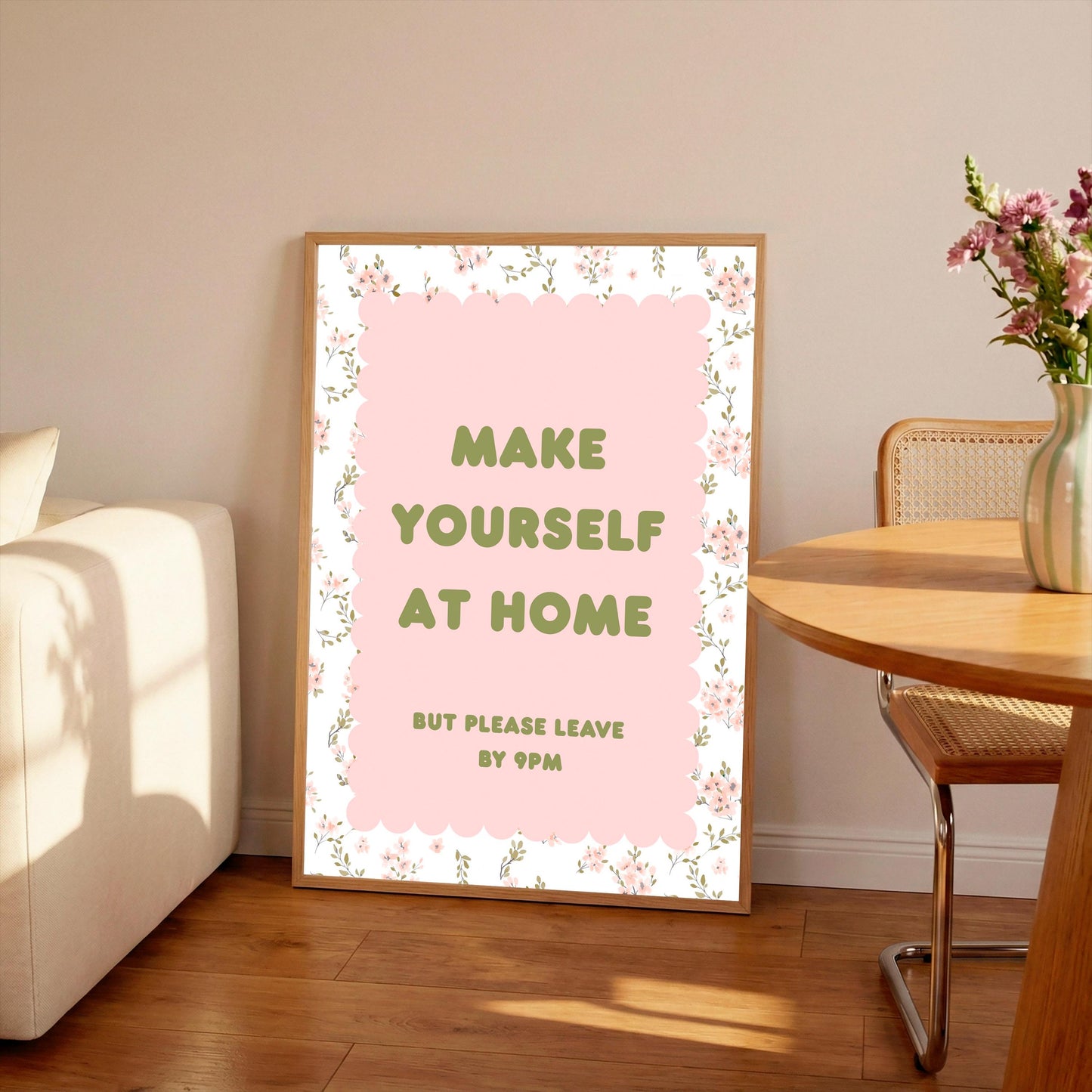 Floral Bedroom Art Print: Retro Trendy Home Decor (A4/A3/A2/A1) Portrait, Unframed