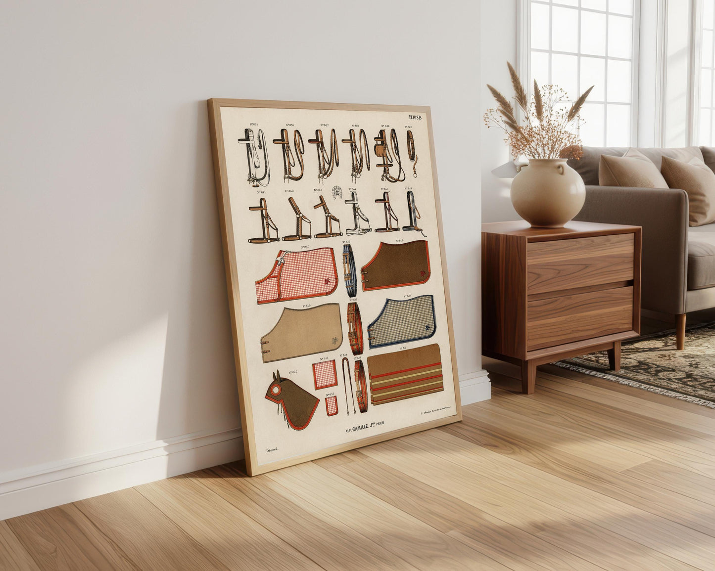 Antique Horse Riding Equipment Art Print: Equestrian Illustration