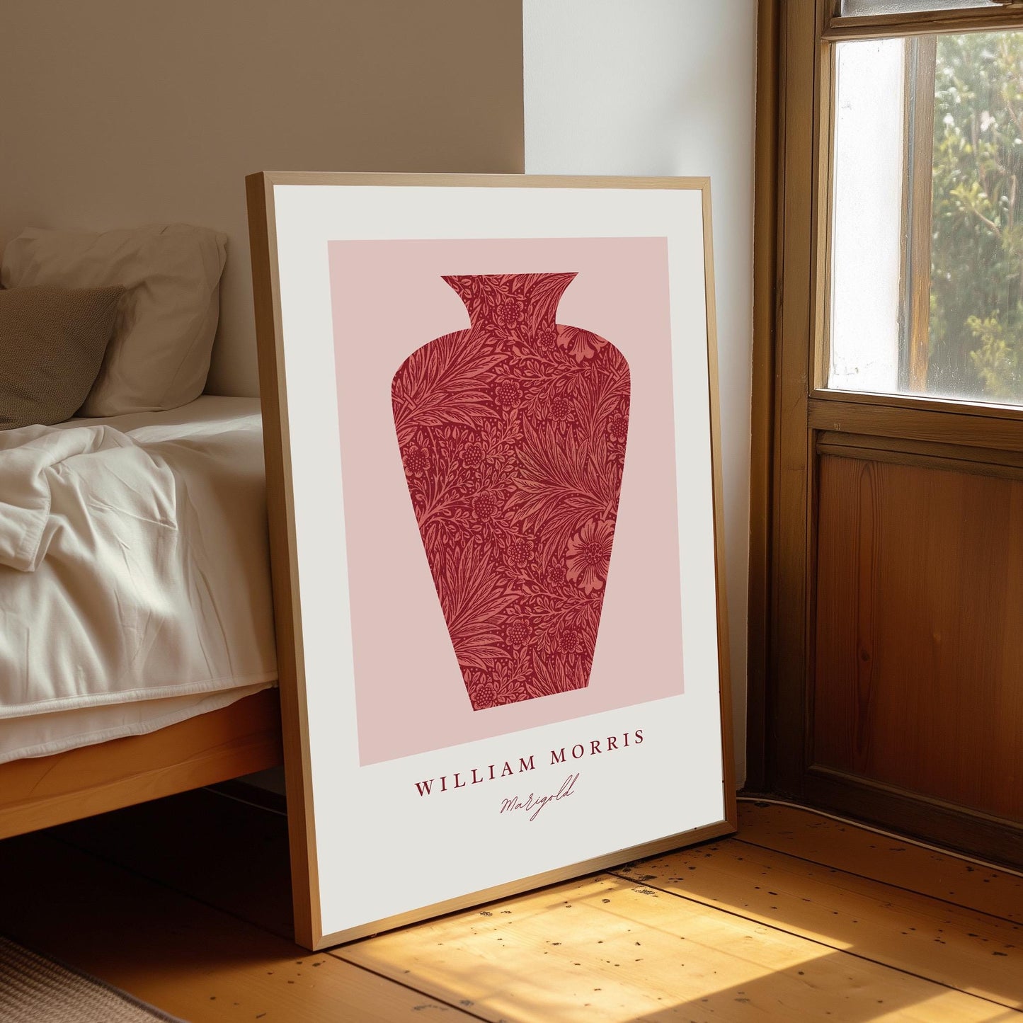 William Morris Marigold Print: Vintage Red Floral Vase Art