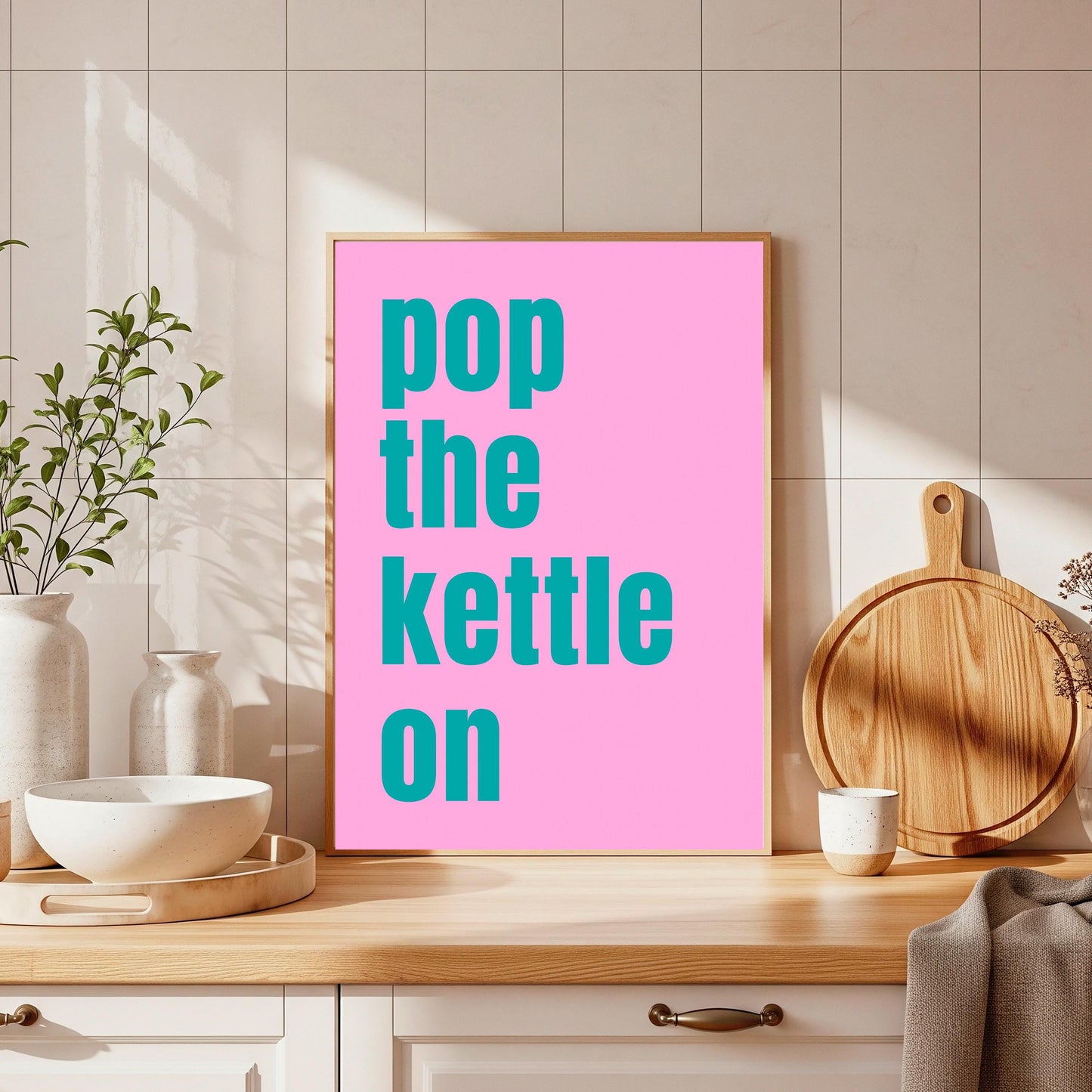 Pop The Kettle On Print, Kitchen Wall Art, Tea Lover Gift
