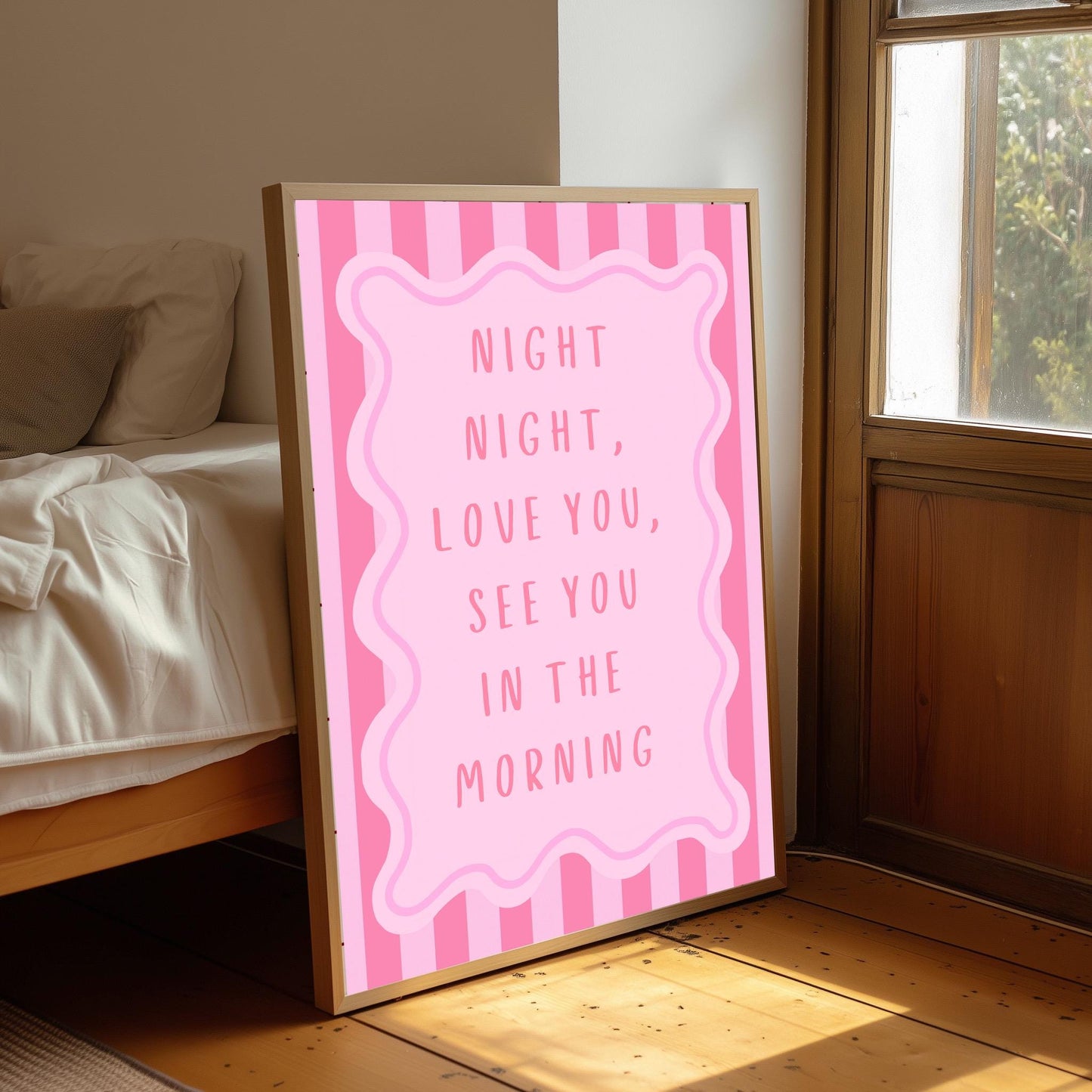 Retro Bedroom Wall Art Print: Night Night Stripes, Trendy Home Decor