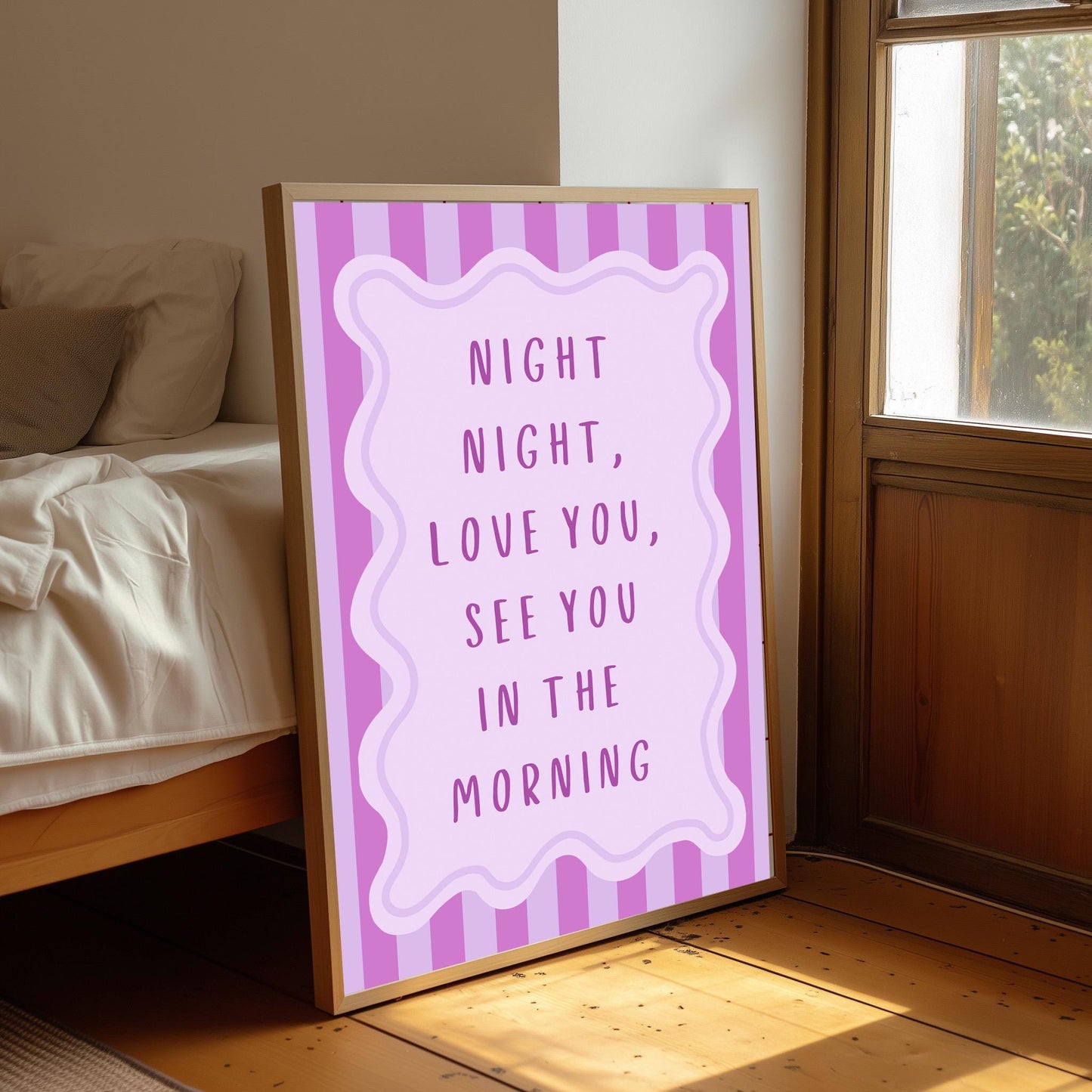 Retro Bedroom Wall Art Print: Night Night Stripes, Trendy Home Decor