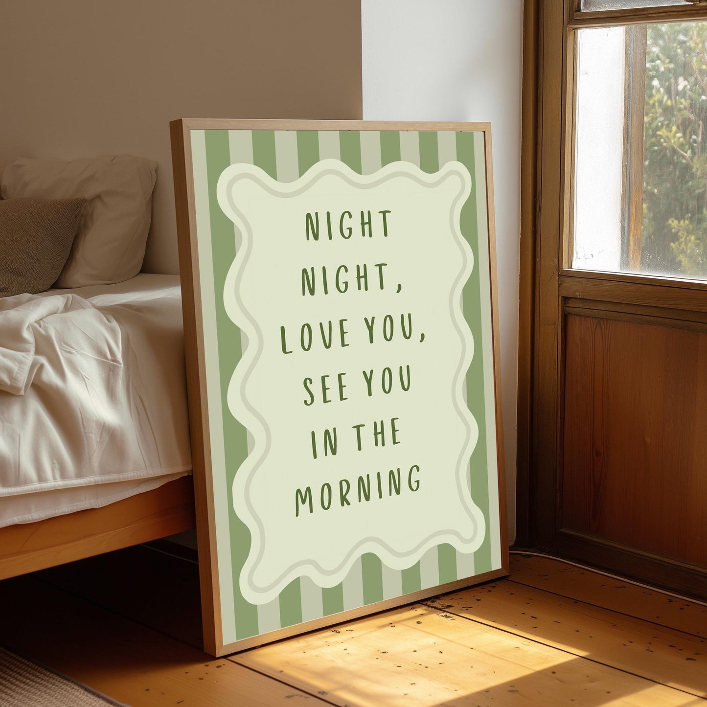 Retro Bedroom Wall Art Print: Night Night Stripes, Trendy Home Decor