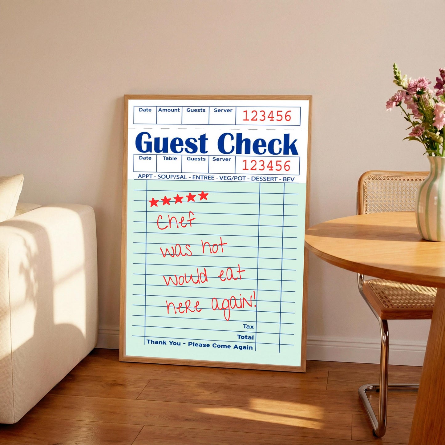 Retro Kitchen Print: Hot Chef Guest Check Wall Art