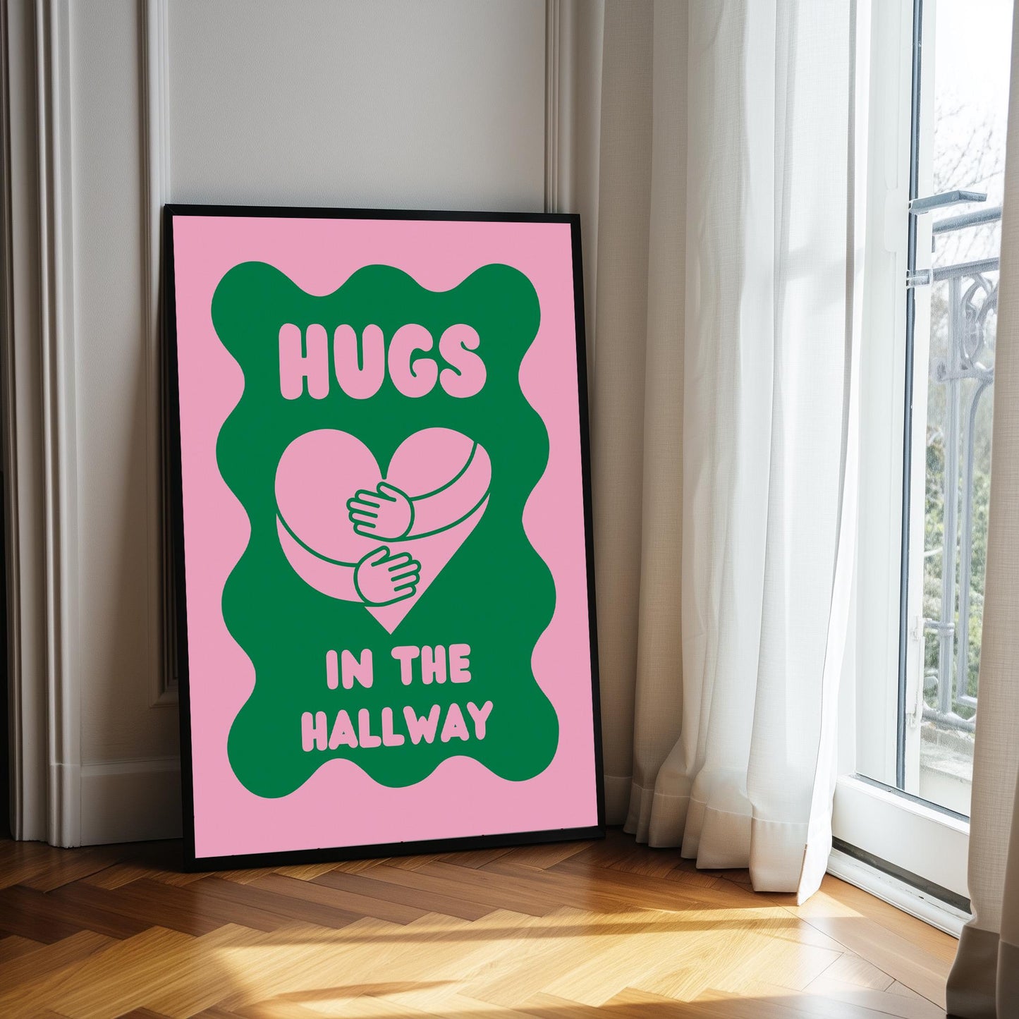 Colourful  Wall Print: Hugs In The Hallway Typography Art