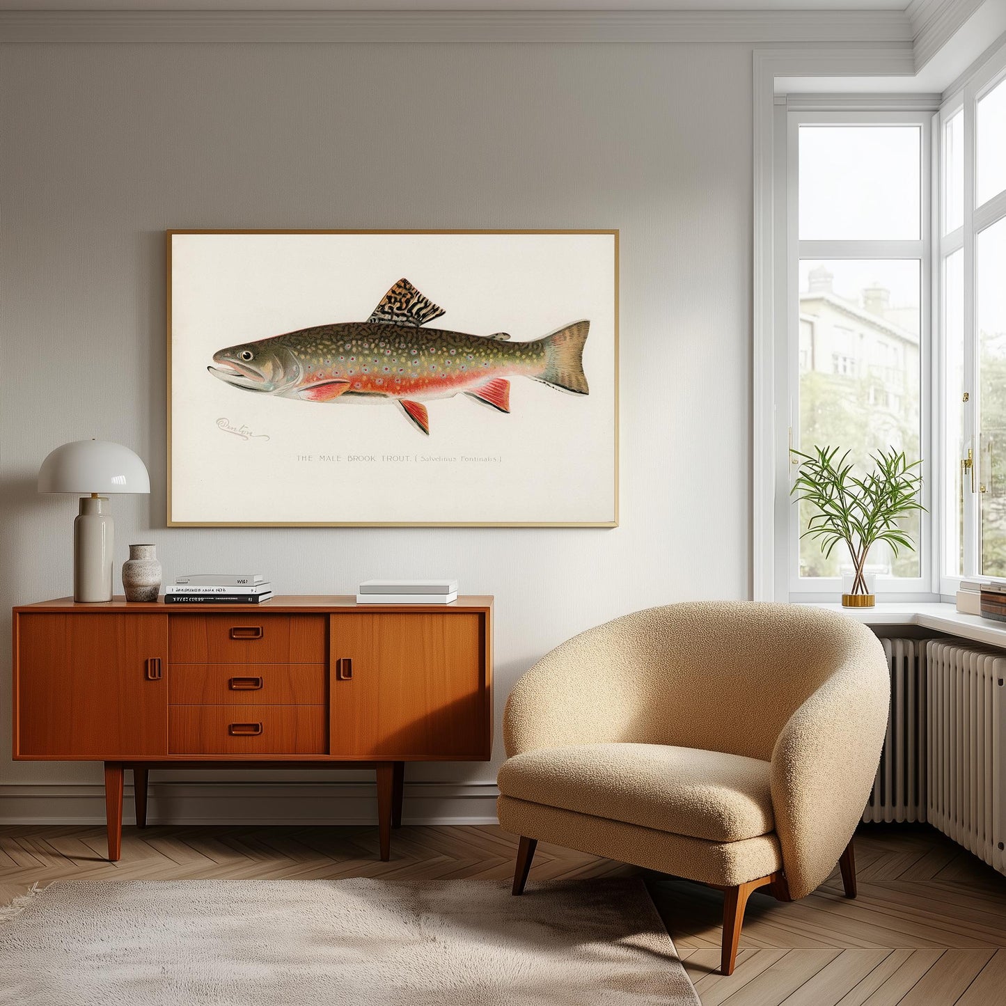 Vintage Male Brook Trout Print, Fishing Wall Art