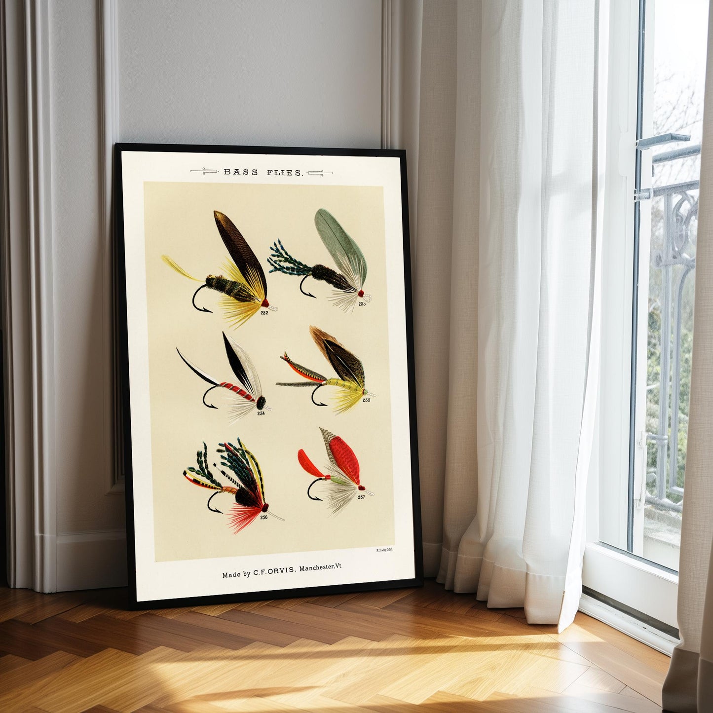 Vintage Bass Flies Print: Fishing Wall Art (A4/A3)